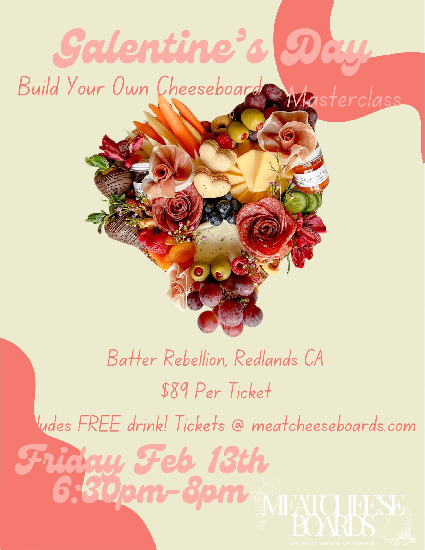 Skip the dinner reservations 👀
We’re doing cheese + connection instead 🧀💘
✨ Valentine’s Charcuterie Workshop
📍 Batter Rebellion | Redlands, CA
🗓 Friday, Feb 13th
⏰ 6:30–8pm
Bring your partner, your bestie, or come solo and treat yourself.
I’ll teach you how to build a heart shaped charcuterie board that’s as fun to make as it is to eat.
Only 18 Spots Left! Comment VDAY and I’ll dm you a link to purchase. You may also grab yours through the link in bio 💕