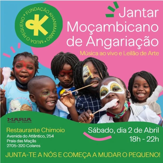 ⚠️Atenção! Mudança de localização!⚠️
🎉Para festejar a legalização da representação portuguesa da Fundação Khanimambo, estamos a organizar um jantar LINDO moçambicano 🍽️criado pela Chef Maria Luisa Leite Horta dos restaurantes Maria Tapas & Wine acompanhado de música ao vivo🎶, no Restaurante Chimoio, Praia das Maçãs, Sábado, dia 2 de Abril pelas 18 horas.
Também teremos um leilão com peças de arte de vários artistas como, Jú Reino da Costa, Madalena Ghira, Inês Carrelhas, Ana Claudia Reis, Carlos Rocha Pinto, entre outros.
Venham, e convidem os vossos amigos e familiares!
Ansiosos por vos ver a todos e até dia 2 de Abril!🥰
Importante!! A capacidade máxima é de 60 pessoas, portanto agradecemos de reservar o vosso espaço com antecedência através do WhatsApp: 961 106 600
▫
#mudaopequenino #khanimambo #Moçambique @mariawinetapas