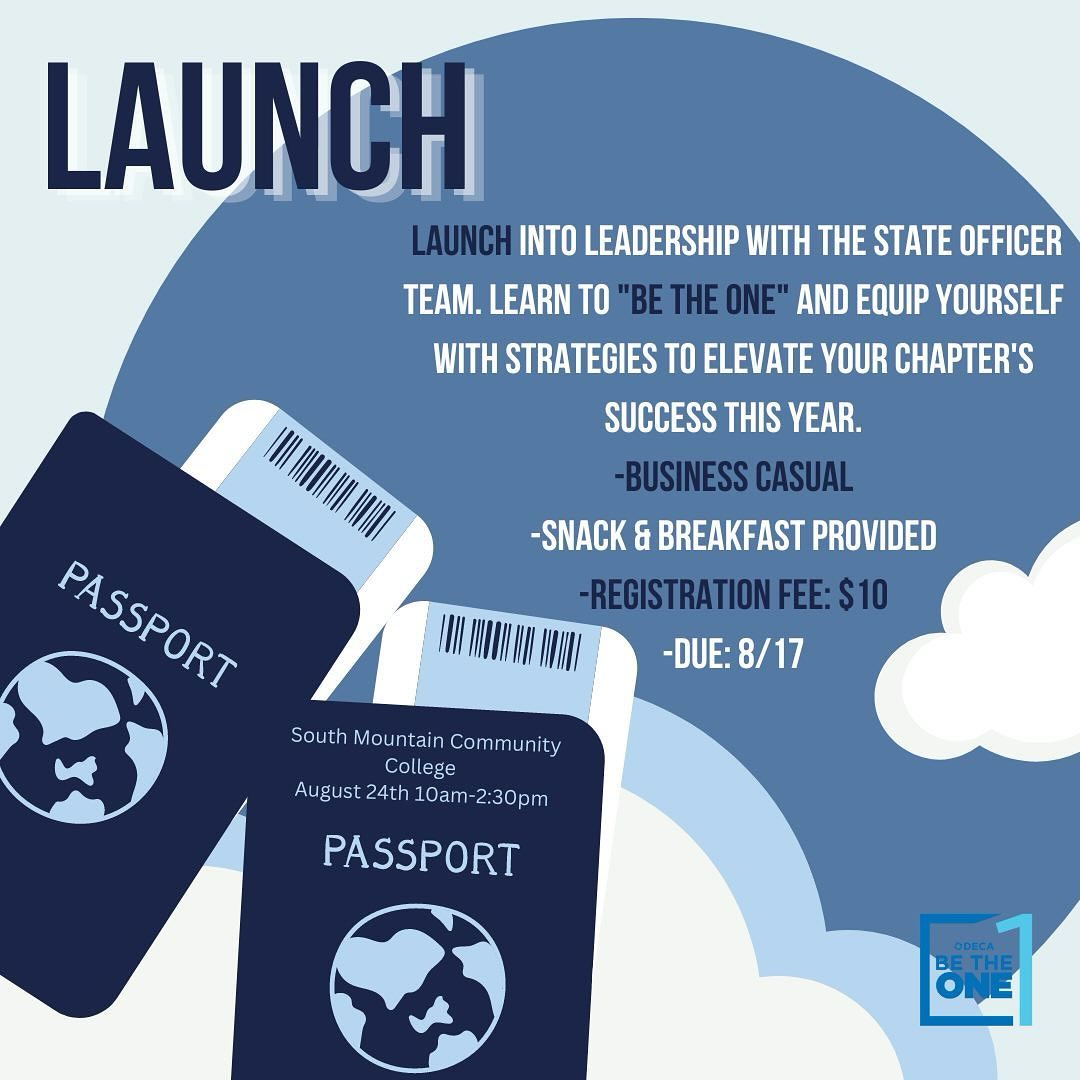 LAUNCH is fast approaching for takeoff! Here are some more details to prepare you to “Be The One” at this year’s conference. Please pay the registration fee to Venmo: @azcollegedeca. If you have any questions please reach out. We can’t wait to see you for the first conference of the year! ✈️💙