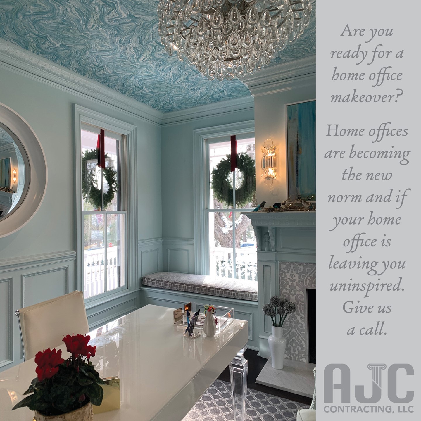 Are you ready for a home office makeover? Home offices are becoming the new norm and if your home office is leaving you uninspired. Give us
a call. Visit www.AJCcon.com #kitchens #contractor #ridgefieldct #Ridgefieldcontractor #hometheater #basement #homeoffice