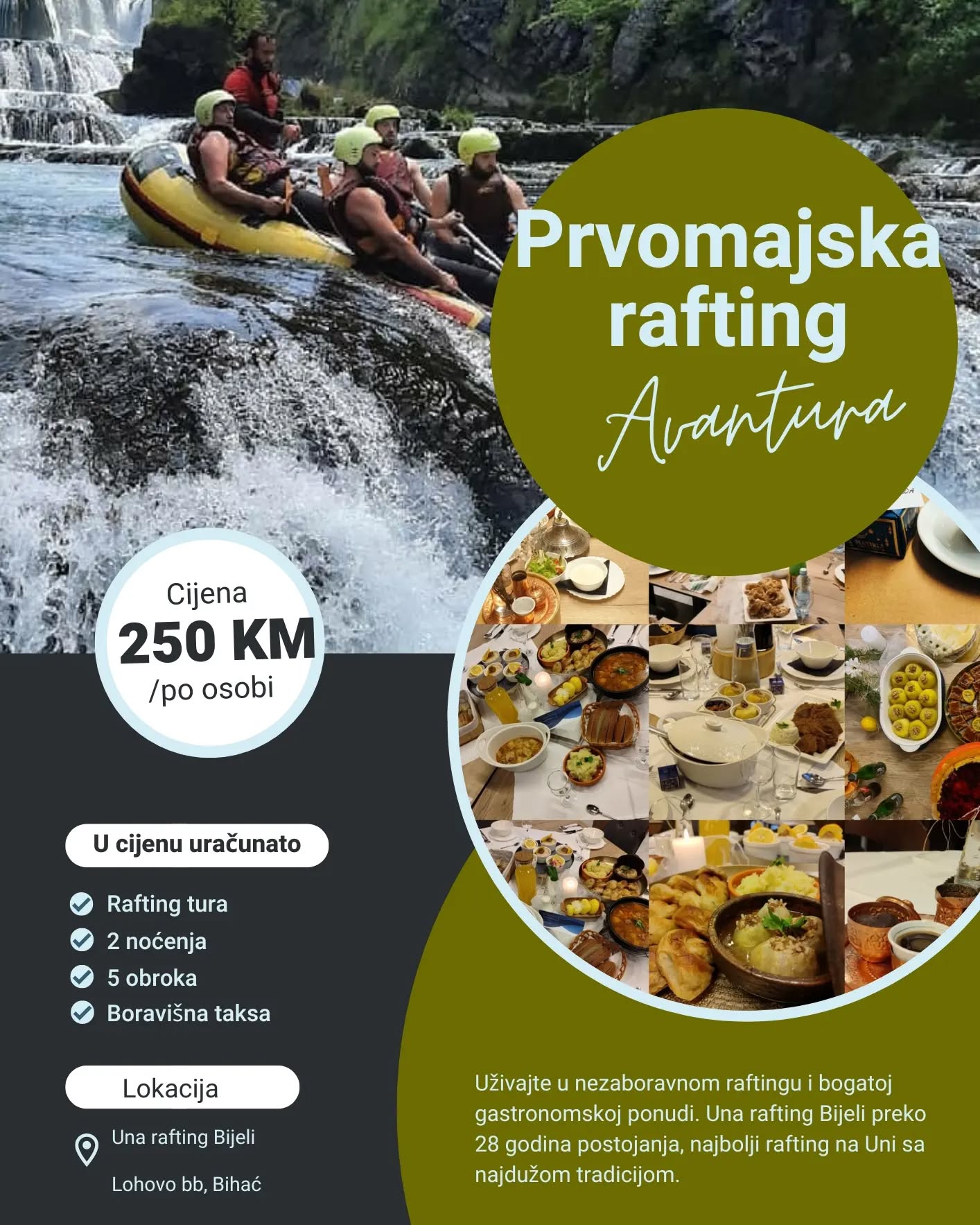 𝘼 𝙜𝙙𝙟𝙚 ć𝙚𝙩𝙚 𝙑𝙞 𝙯𝙖 𝙥𝙧𝙫𝙞 𝙢𝙖𝙟 ???
Ukoliko ste u potrazi za idealnom lokacijom i provodom za prvomajkse praznike, onda Vas očekujemo u našem rafting centru.
Za više informacija možete nas kontaktirati na broj + 387 61 138 853
#prvimaj #rafting #bihac #una #unarafting_bijeli❤ #newpost #likeformore