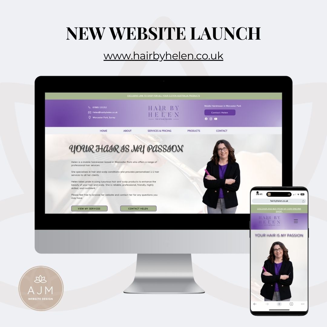 Take a look at the brand new website for my lovely client, Helen, from @hair.byhelen ... a talented mobile hairdresser based in Worcester Park, Surrey.
I first met the wonderful Helen at a networking event in Epsom at the end of last year. Since then, we've worked together to create the website of her dreams. Helen's original site, built with GoDaddy, was quite basic and didn't truly reflect her vibrant personality and exceptional business.
Helen, your dedication and hard work have truly paid off, and it’s been an absolute pleasure bringing your vision to life. Thank you for trusting me with this project!
Check out Helen's stunning new website and see how she can bring her magic to your hair!
🔗www.hairbyhelen.co.uk
#NewWebsite #WebDesign #HairByHelen #MobileHairdresser #WorcesterPark #Surrey #SmallBusiness #HardWorkPaysOff #ClientLove #WixWebsites #SmallBusinessSurrey #SurreySmallBusiness