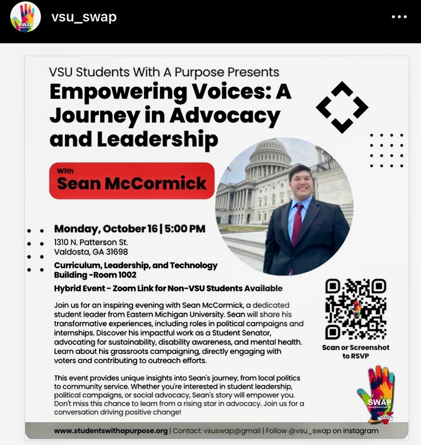 @vsu_swap is hosting event today and would love for you all to come!! It is for those students and community members interested in government, advocacy, leadership, non profit work, or learning how to secure an internship. They will meet on VSU campus today at 5pm!!! But anyone outside the campus, can RSVP and receive a link to attend virtually. What an amazing opportunity for all!!!