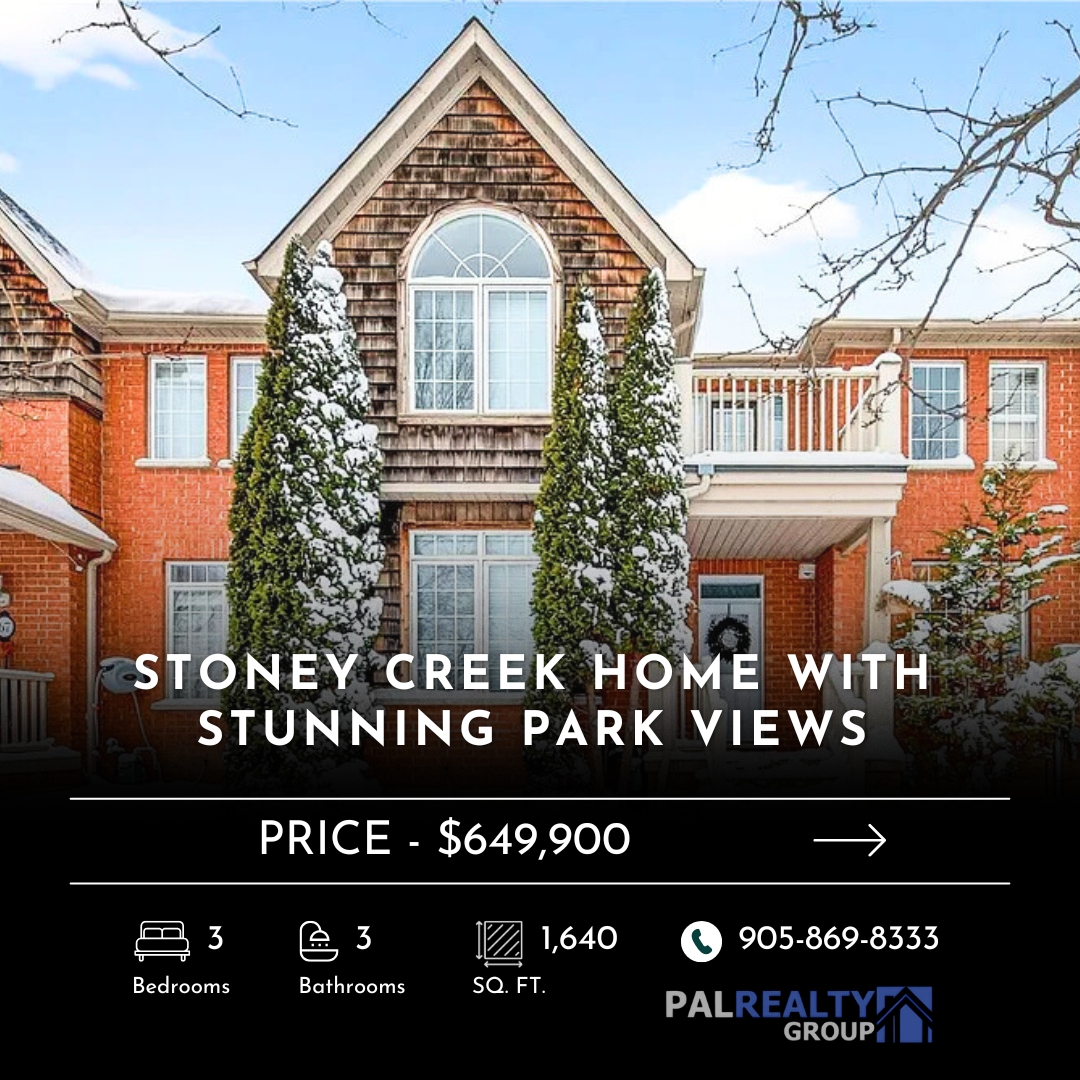 🌳 This beautifully maintained 3 bedroom, 3 bathroom Stoney Creek townhome sits directly across from Lakepoint Park and offers bright open concept living with soaring 9’ ceilings and vaulted accents
🛏️ Three spacious bedrooms including a primary suite with its own ensuite
🏠 Bonus basement space perfect for a family room, home office, or gym
🚗 Rare detached double car garage that fits two SUVs plus bikes and gear
📍 Minutes to Lake Ontario, QEW access to Toronto and Niagara, shopping, schools, and everyday amenities
📩 DM us for more details.