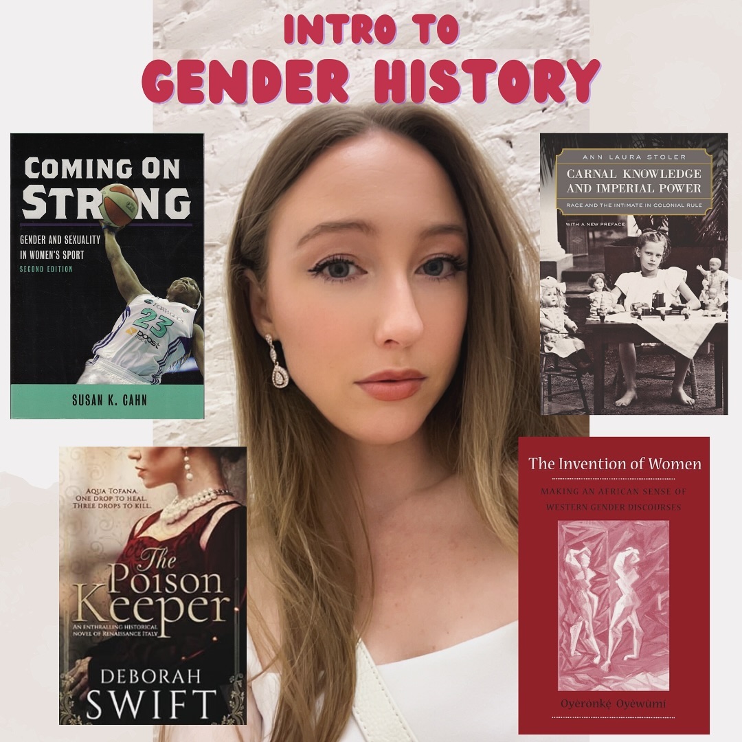 I’m teaching a new course this spring semester: INTRODUCTION TO GENDER HISTORY!
Besides some foundational articles on theory and praxis, like Kimberlé Crenshaw’s “Mapping the Margins:
Intersectionality, Identity Politics, and Violence against Women of Color,” I’m teaching 4 books that focus on 4 geographic regions and 4 themes that I either focus on in my own research or that have been critical in my personal life.
Theme 1: Indigeneity 🌍👸🏿🗺️
Location: Nigeria
Book: Oyeronke Oyewumi’s The Invention of Women: Making an African Sense of Western Gender Discourses (1997).
Theme 2: Colonialism & Race ⚔️🚢🌏
Location: Indonesia
Book: Ann Stoler’s Carnal Knowledge and Imperial Power: Race and the Intimate in Colonial Rule (2010).
Theme 3: Crime 👮🏽🚔🔎
Location: Italy
Book: Deborah Swift’s The Poison Keeper (2021).
Theme 4: Sports ⚽️🏀🥎
Location: USA
Book: Susan Cahn’s Coming on Strong: Gender and Sexuality in Women’s Sport (2015).
.
.
.
.
.
.
.
.
.
.
.
.
.
.
.
#teaching #history #historical #read #reading #bookstagram #books #nonfiction #fiction #historicalfiction #women #gender #genderstudies #womeninhistory #global #worldhistory #nigeria #indonesia #america #italy #truecrime #criminology #academia #phd #phdlife #phdstudent #readinglist #bookrecommendations #bookreview #phdstudentsofinstagram