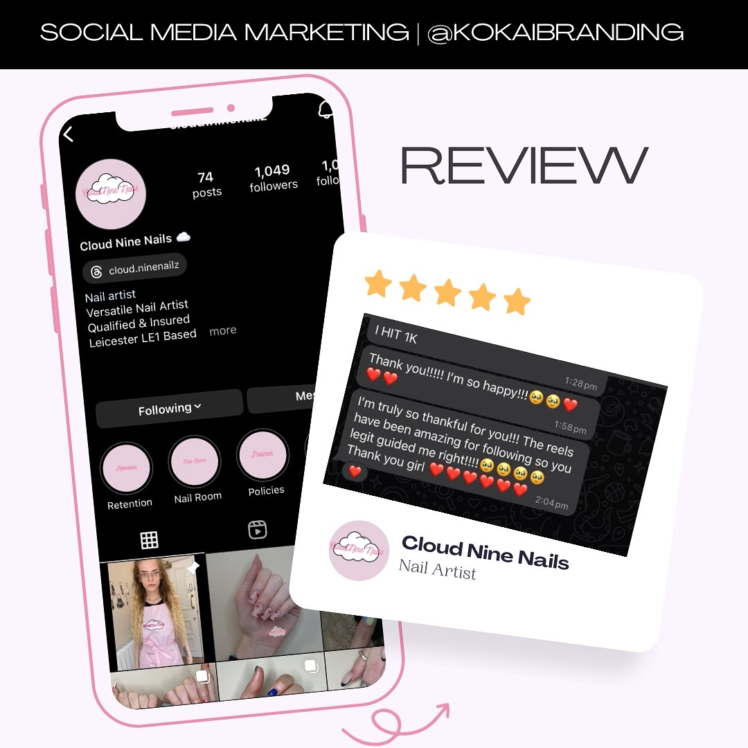 Great feedback from our client who worked with our digital marketing & branding consultant to achieve her goals 🌸
Our social media marketing services include a consultation and strategy developed to meet your business needs, whether you’re just starting your online presence or have an existing one.
Social media marketing services are also FREE with any web design package ✅
For all your web design, rebranding and digital marketing services for your business send us a Dm or visit our website to begin your consultation. Let’s work! 🖥
#socialmediamarketing #branding #brandidentitydesign #brandidentity #marketing #brandmarketing #digitalmarketing #webdesigner #nailsnailsnails #nails #nailtech