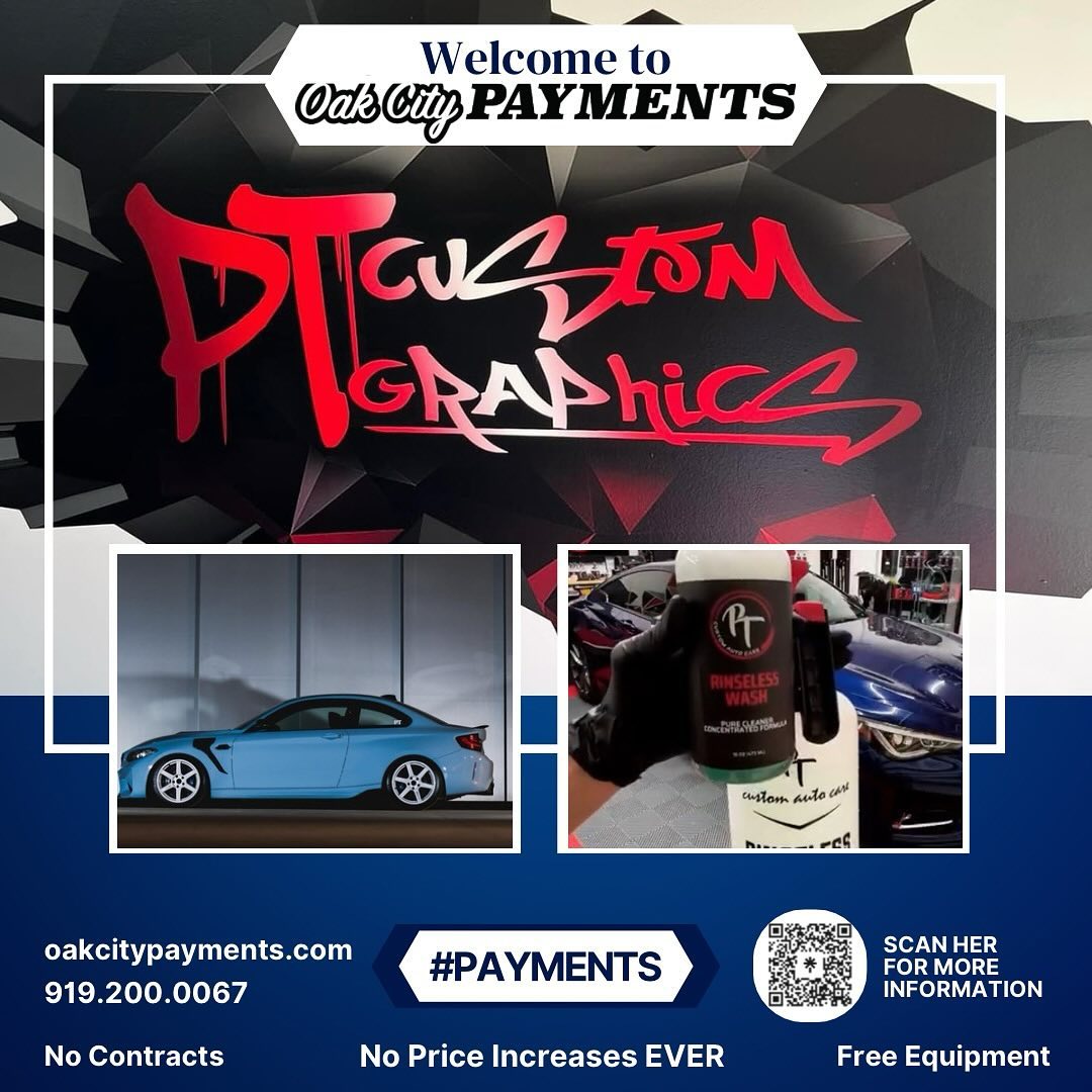 Want to give a warm welcome to @ptcustomgraphics to the Oak City Payments family. They specialize in automotive vinyl wrap color change installations, paint corrections and ceramic coating. They have a keen eye for even the smallest details and exceptional attention to detail. Go give them a follow and check out some of their work!