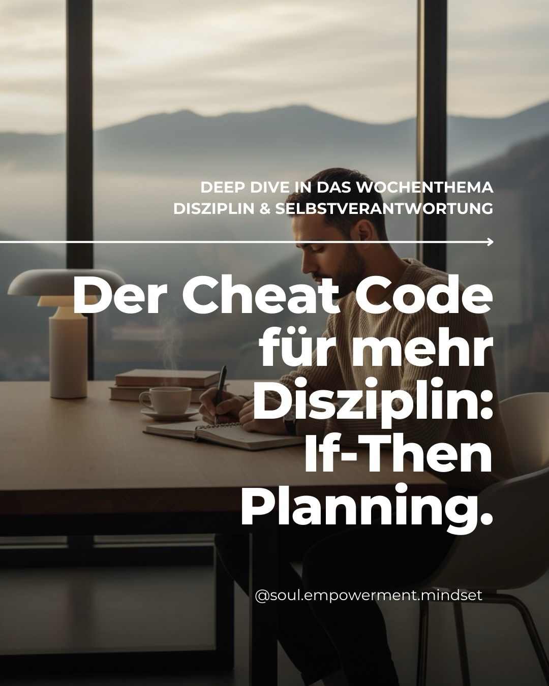 Teil 3 | Wofür brauchst du dringend eine Wenn-Dann-Planung?
Disziplin scheitert selten am Wollen, sondern an falschen Entscheidungen in unpassenden Momenten. Mit If-Then-Plänen triffst du vorher die Entscheidung, was du tun wirst, wenn dein innerer Schweinehung sich meldet, oder dich dein Fokus verlässt.
🫶🏼 Check-in mit dir selbst:
Erstelle deinen Wenn-Dann-Plan
• In welchen Situationen verliere ich regelmäßig Fokus oder Disziplin?
• Welches Verhalten möchte ich in genau diesen Momenten automatisieren?
• WENN diese Situation eintritt – DANN tue ich ganz konkret was?
• Wie klein und eindeutig muss meine Reaktion sein, damit ich sie wirklich umsetze?
• Für welchen Alltagspunkt würde mir ein If-Then-Plan sofort Entlastung bringen?
📌 Speichere dir das Video, um deinen Wenn-Dann-Plan später in Ruhe zu formulieren.
+ Folge mir für mehr Tools zu Disziplin, Selbstführung & Persönlichkeitsentwicklung.
Für deine Seele, dein Selbstbewusstsein und dein Mindset @soul.empowerment.mindset
#Disziplin #IfThenPlanning #Selbstführung #Gewohnheiten #Mindset Persönlichkeitsentwicklung
