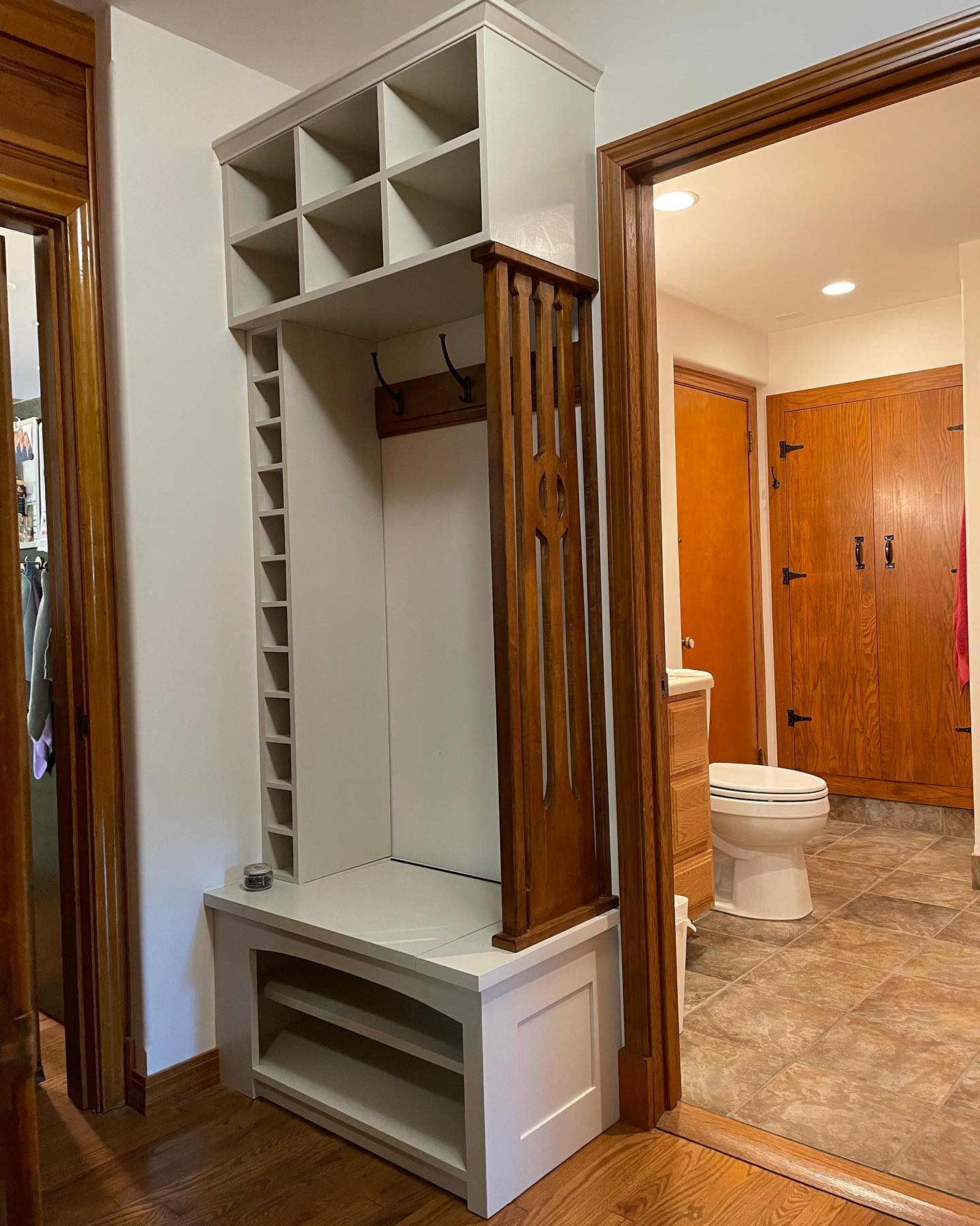 A mud room bench/cubby/wine rack for our friends Eleni and Michael