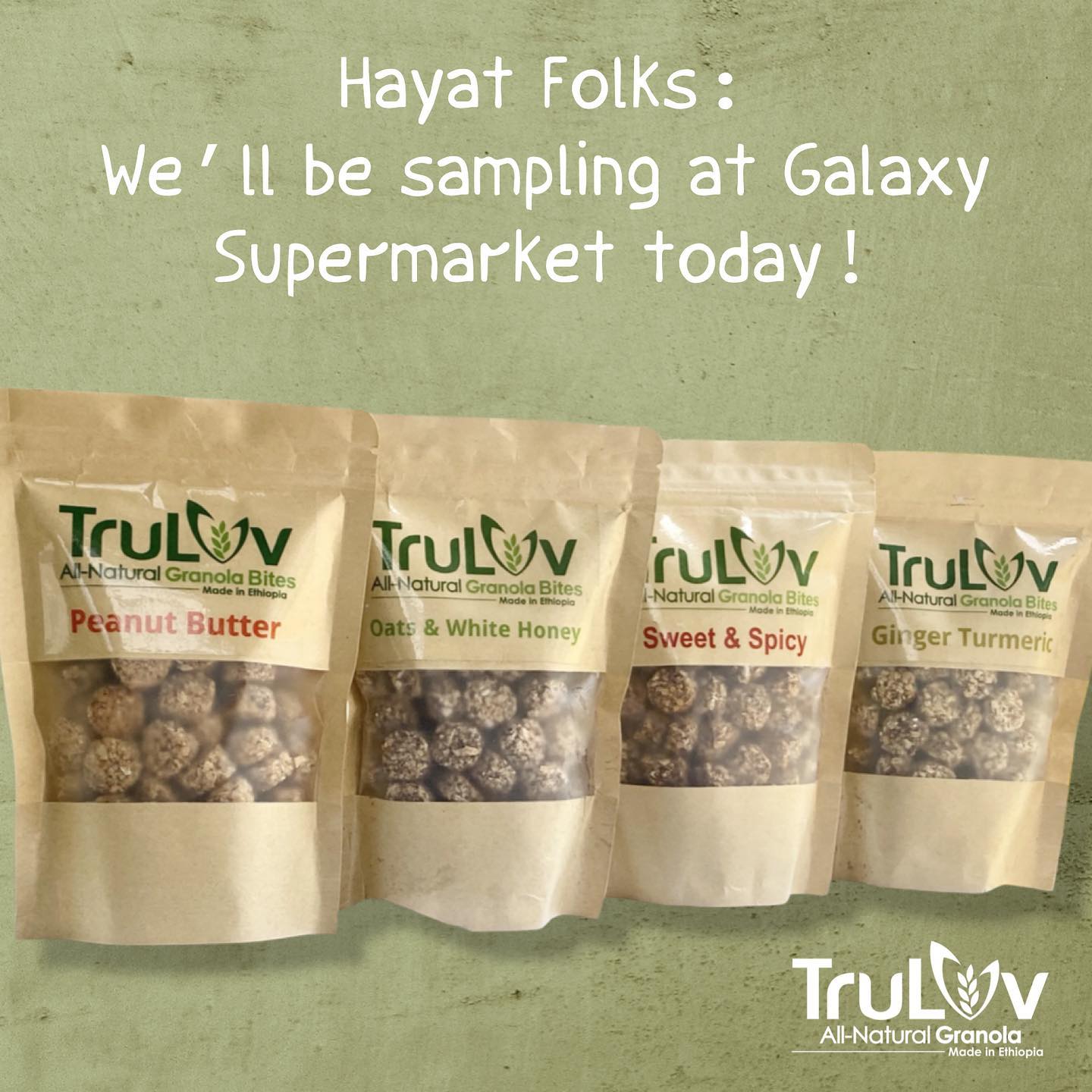 Still haven’t tried all of our flavors? Stop by Galaxy Supermarket in the Hayat area to try them all today! 😋
#truluvgranola #ethiopia #addisababa #food #foodie #health #healthy #snack #love #fun #africa #ethiopian #delicious #foodinaddis #addis #motivation #shopping #new #free #yummy