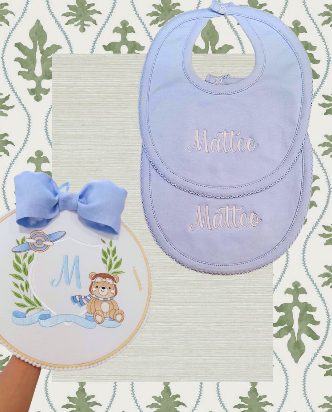 Una mini colección de piezas para el nuevo miembro de la familia, puntadas delicadas y elegantes para Mateo ¡Visita nuestro taller!