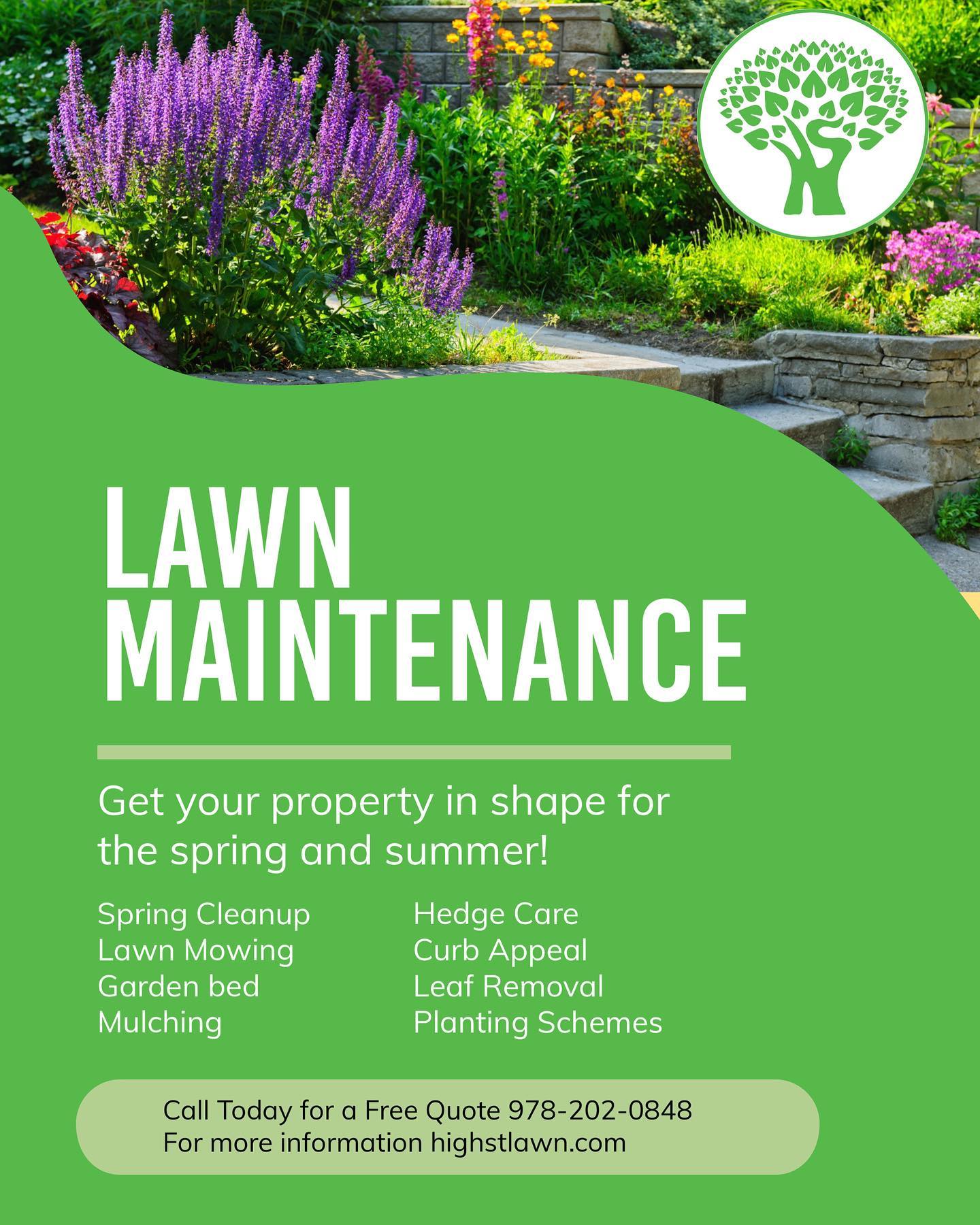 Get your lawn ready for the spring and summer! Call High St. Lawn Unlimited LLC today ! 🌷☀️What can HSLU do for you? ☀️🌷