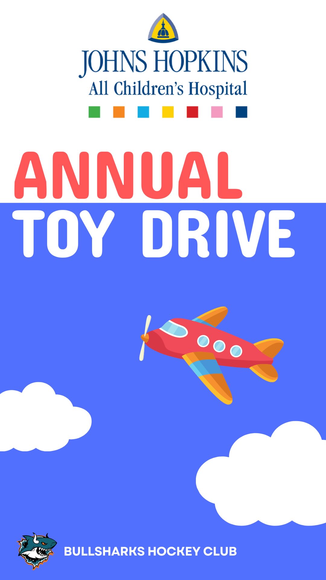 🧸🩵 BullSharks Toy Drive 🧡🧸
The BullSharks are teaming up to collect toys for Johns Hopkins All Children’s Hospital, and we’d love your help making a difference.
📅 Feb 14–28, 2026
📍 TGH Ice Plex
10222 Elizabeth Pl
Tampa, FL 33619
🎁 New, unused, unwrapped toys only, please!
👉 Check this post for what can and can’t be donated plus a list of the most requested items.
🔗 Flyer + full details: link in bio.
Every donation = a little more joy for kids who need it!
Thanks for showing up for our community—let’s do this 🏒