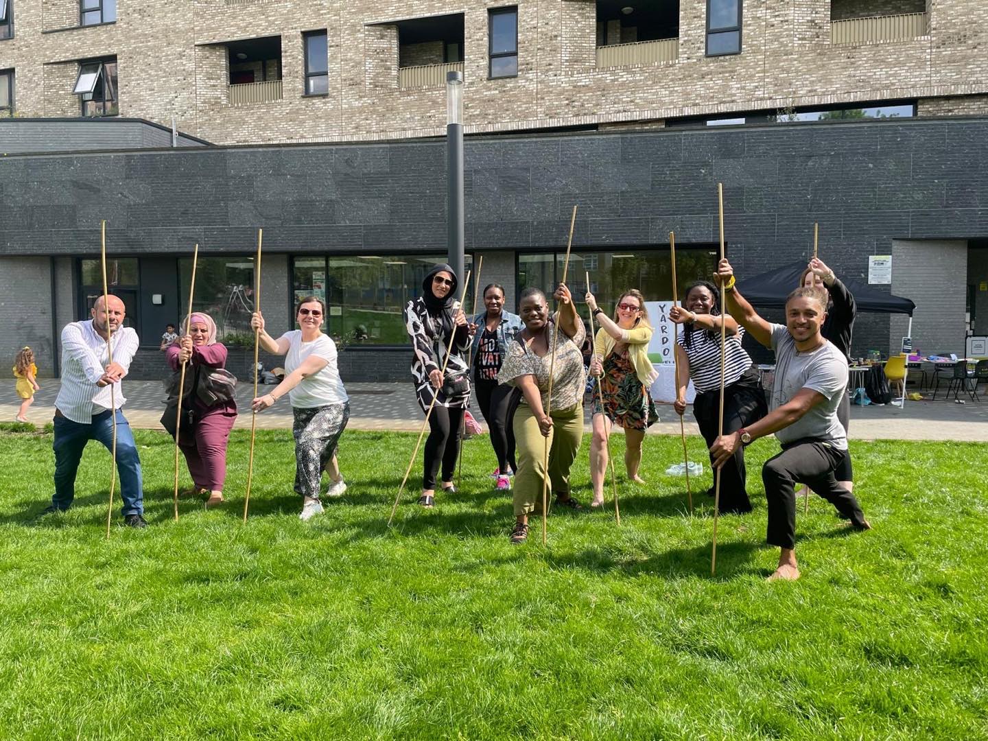 We've been enjoying DONG STICK exercises, barefoot in the ☀️Now I am all stretched and chilled and ready for the hammock. How have you been enjoying the weather today? With our thanks to Drew Sinclair for bringing his Dong Stick and Origami vibe to South Acton / Acton Gardens today for the start of Mental Health Awareness Week. #mhaw #drewsinclair #yardo.co.uk #southacton #actongardens #chigong #taichi #mindfulmovement #qigongstick #qigongstickmeditation #Longevitystick #mentalwealth #qigongstick #wtcqd #actongardenscommunitycentre #acton #yardsticks