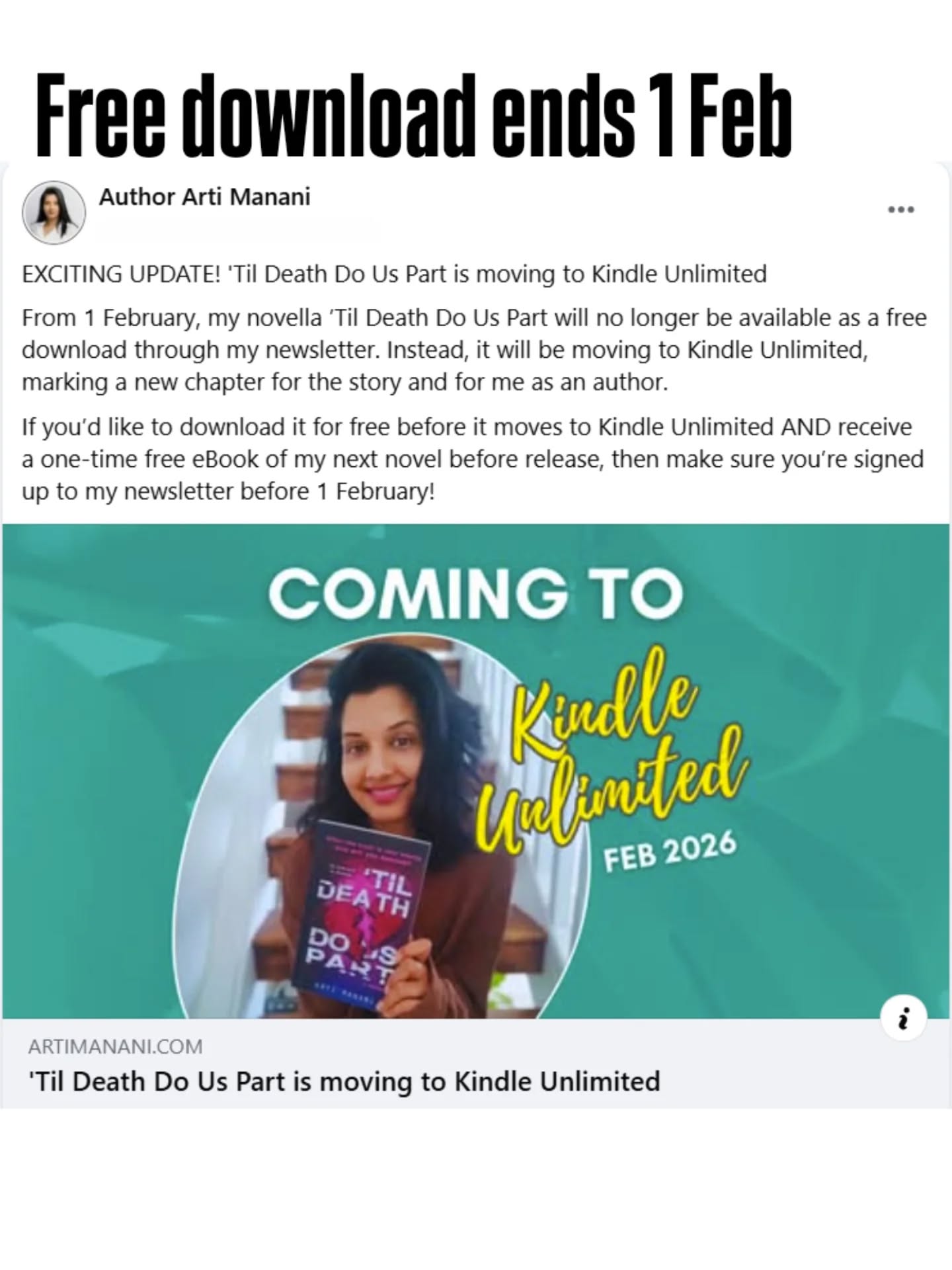 This bad boy is moving to Kindle Unlimited!
From 1 Feb, this juicy, twisted little novella will no longer be free via my newsletter, and will also be removed from Kobo, Apple Books, Barnes & Noble etc.
The paperback will still be available across other platforms, but the eBook will remain exclusive to Amazon.
If you'd like to know why I've decided to make this move, check out my latest article on my website.
And don't forget to sign up for my newsletter before 1 Feb to snag your free eBook before it disappears!
If you enjoy short, domestic thrillers with a twist that might just break you, trust me, this novella is for you.
Grab yours now and spread the word! 🖤