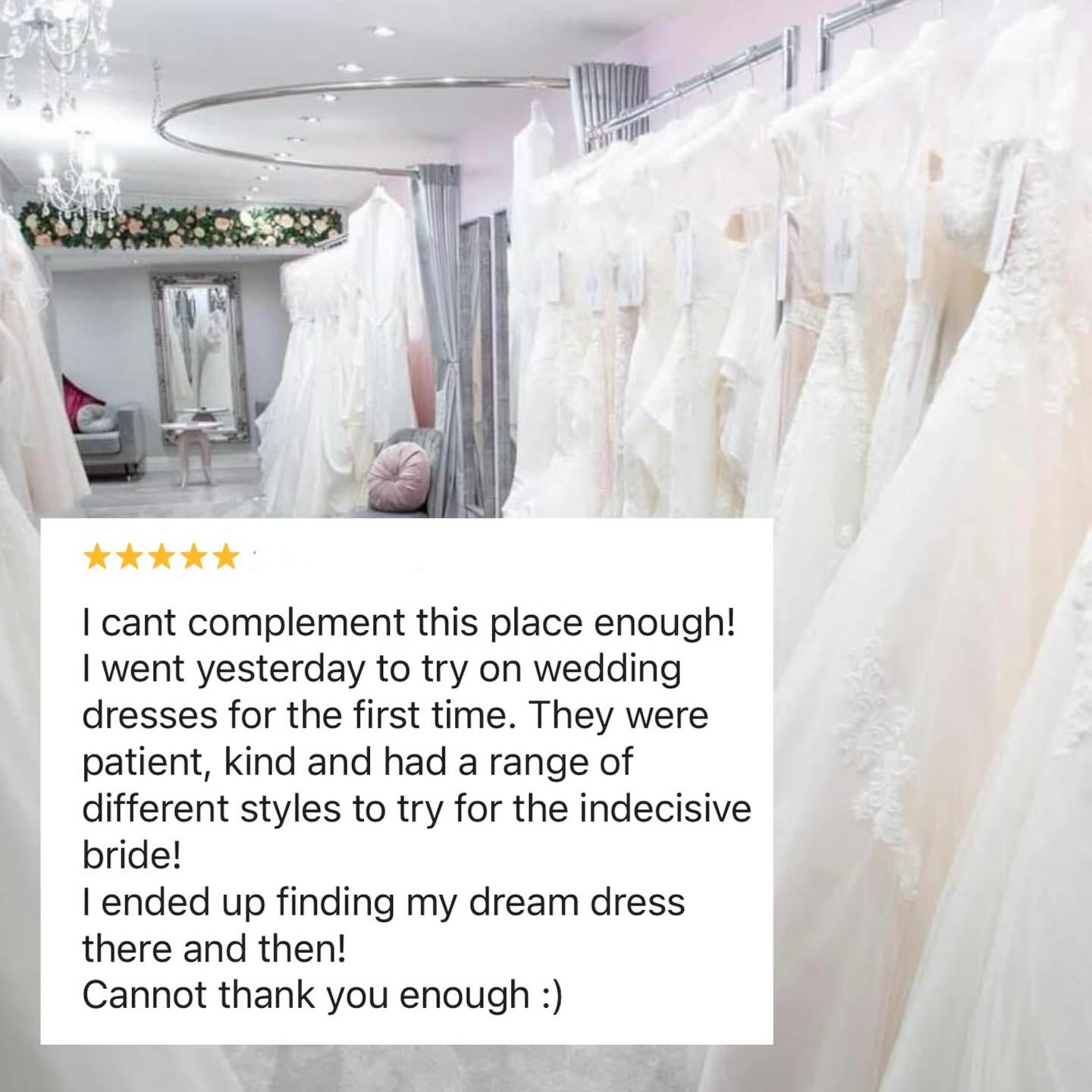 ⭐️⭐️⭐️⭐️⭐️
Thank you so much for leaving us reviews! We really do appreciate it.
If you a bride to be and are deciding where to book, please read our five star reviews, we love being a part of a brides journey and would love to help you find your dress. Book now!
#reviews #bride2026 #yateley #hampshirebride #bridal