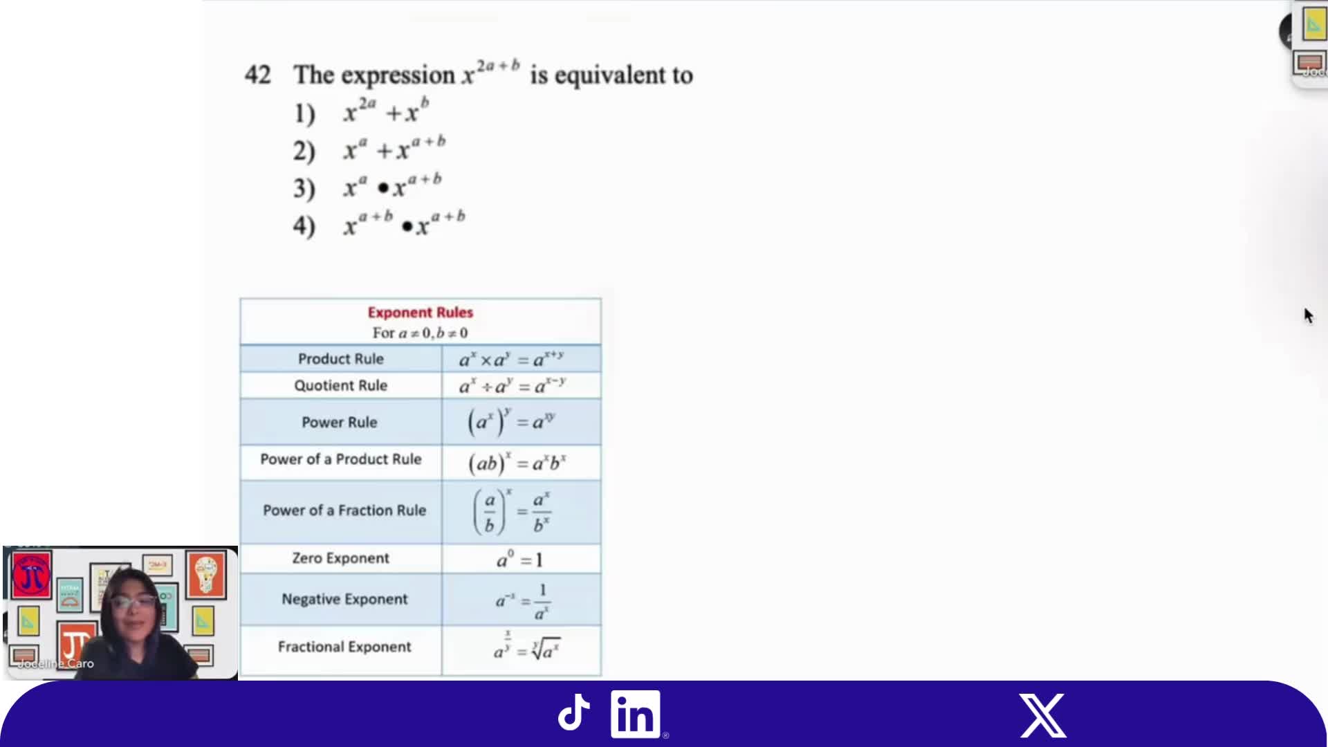 Exponent rules in action 📚✨
Which expression is equivalent to
𝑥²ᵃ⁺ᵇ?
Apply the product rule, simplify step by step, and you’ll find the answer:
✅ Option 3
Math clarity, every Wednesday.
#WhatsTheAnswerWednesday #MathNMore #MathIsLife