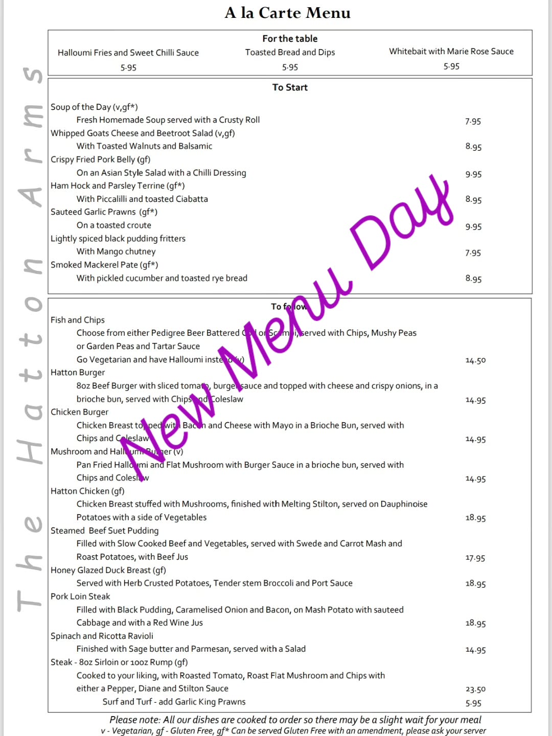 We've got a new menu, why not give it a try this week?
Give us a call to book 01536 770268