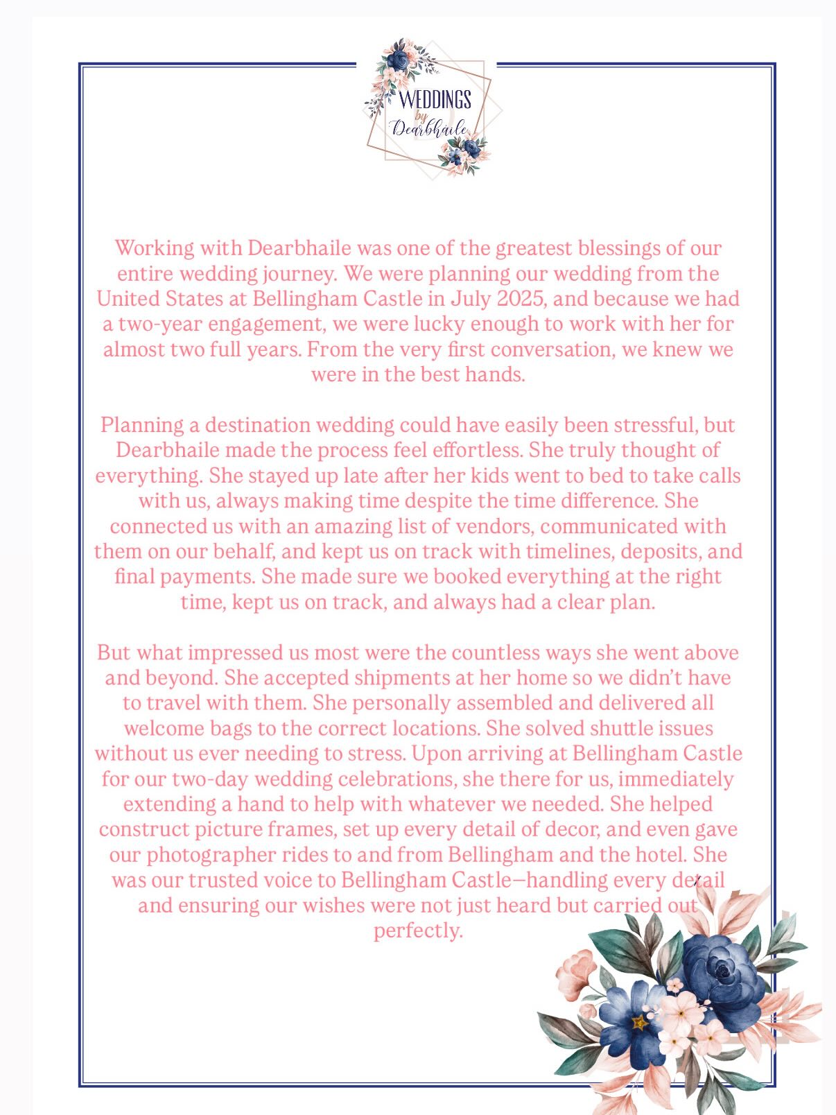 This is why I do what I do 🤍 Carly & Thomas, thank you for the kindest words and the most special journey.✨
Carly & Thomas reached out at the very start of their planning journey and we spent two years planning the most fabulous two day wedding at @bellinghamcastle 🤍
I’d love to do this one all over again ✨ These two will definitely be getting a visit when I am next visiting family in Boston 😍
#weddingreview #testimonial #anotherhappycouple