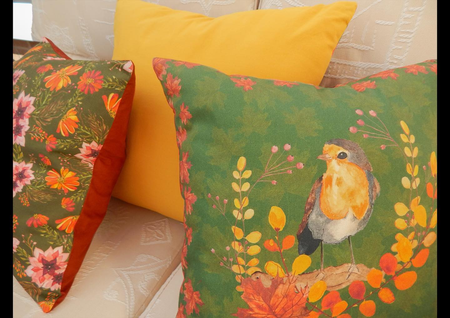 Autumn Collection. Available to buy on my website, link in bio. #interior #smallbusiness #sustainability #nature #handdrawn #handmade #autumn #cushions