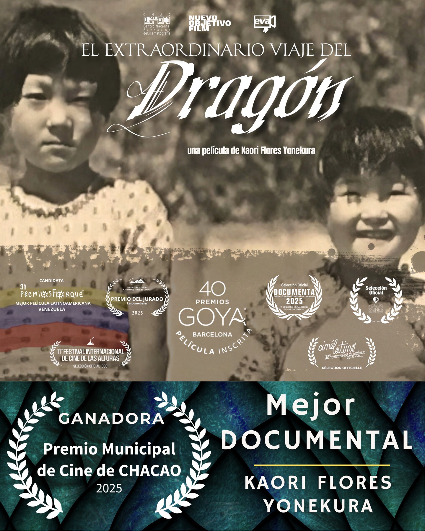 ¡¡¡El Extraordinario Viaje del Dragón se alza como Mejor Documental en el Premio Municipal de Cine de Chacao!!.
Nos llena de orgullo recibir este reconocimiento de la Alcaldía de Chacao @capitalhumanochacao y el Jurado. Un documental nace de la paciencia, y esta obra es prueba de ello: una arquitectura construida sobre la limpieza de archivos históricos y una revisión profunda de nuestra memoria.
A través de la documentación y la narrativa sonora, buscamos retratar la construcción de la identidad migrante y la resiliencia venezolana. Que este premio sirva para validar que nuestra historia merece ser rescatada, preservada y exhibida. ¡Gracias por valorar nuestra memoria y nuestro cine! 🇻🇪
Por más cine nacional 🤍
#129añosdelcinevenezolano