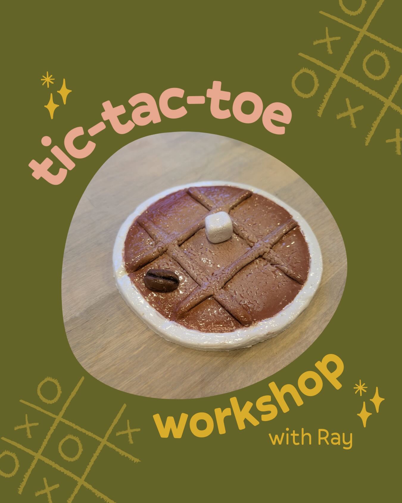 New workshop alert!! Make your very own Noughts and Crosses game with Ray!
Get hands-on with clay and create a timeless game with a personal twist. In this relaxed, hand-building workshop, you will make your own noughts and crosses set, shaping the board and pieces entirely by hand and with your design in mind. Whether you’re new to pottery or just fancy trying something different, our lovely duckling Ray will be taking you through this session, which is all about slowing down, enjoying the process and leaving with something meaningful, fun and useable. All materials are provided and your finished pieces will be fired and ready to for your return visit to paint them. Your ticket includes your workshop session and a drink of your choice at the workshop (excluding alcohol) plus a return to paint visit at your leisure.
Tickets available on our website NOW
Thursday 26th Feb, 6.30-9
£28 pp