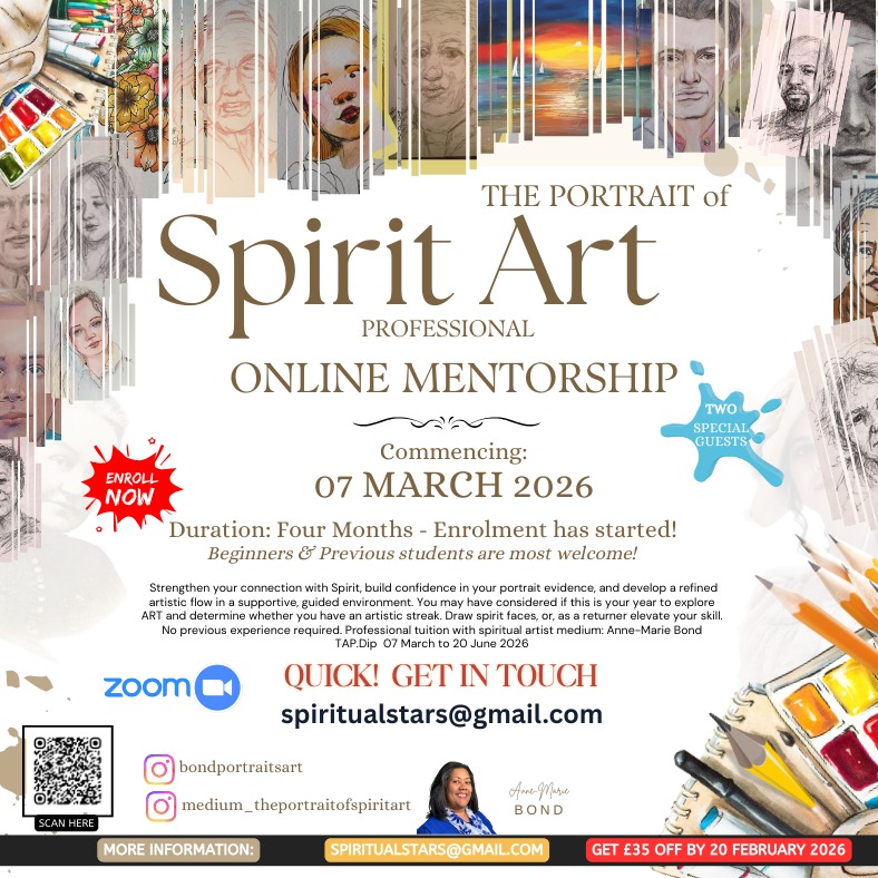 Spirit Art Mentorship Online ✨
The Portrait of Spirit is an online school offering structured Spirit Art courses and mentorships for those exploring mediumship through art.
Led by Anne-Marie Bond, this mentorship supports Spirit Portraiture, psychic drawing, and intuitive creativity within a calm, guided learning environment.
Suitable for beginners, returning students, and developing mediums.
Learn at your own pace, with live teaching, replays, and supportive guidance.
🔗 Full details via link https://www.theportraitofspirit.com/portrait-of-spirit-mentorship
#spiritart #spiritartmentorship #spiritportraiture #psychicart #mediumshipthroughart #intuitivedrawing #spiritualdevelopment #onlinecourses