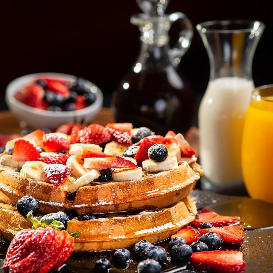 Here's a morning wake-up call your guests will never snoozeโWaffles with a side of sunshine! โ๏ธ Perfectly paired fruits and waffles. Because breakfast should be the most delightful meal of the day! #BreakfastGoals #KrogabCreations