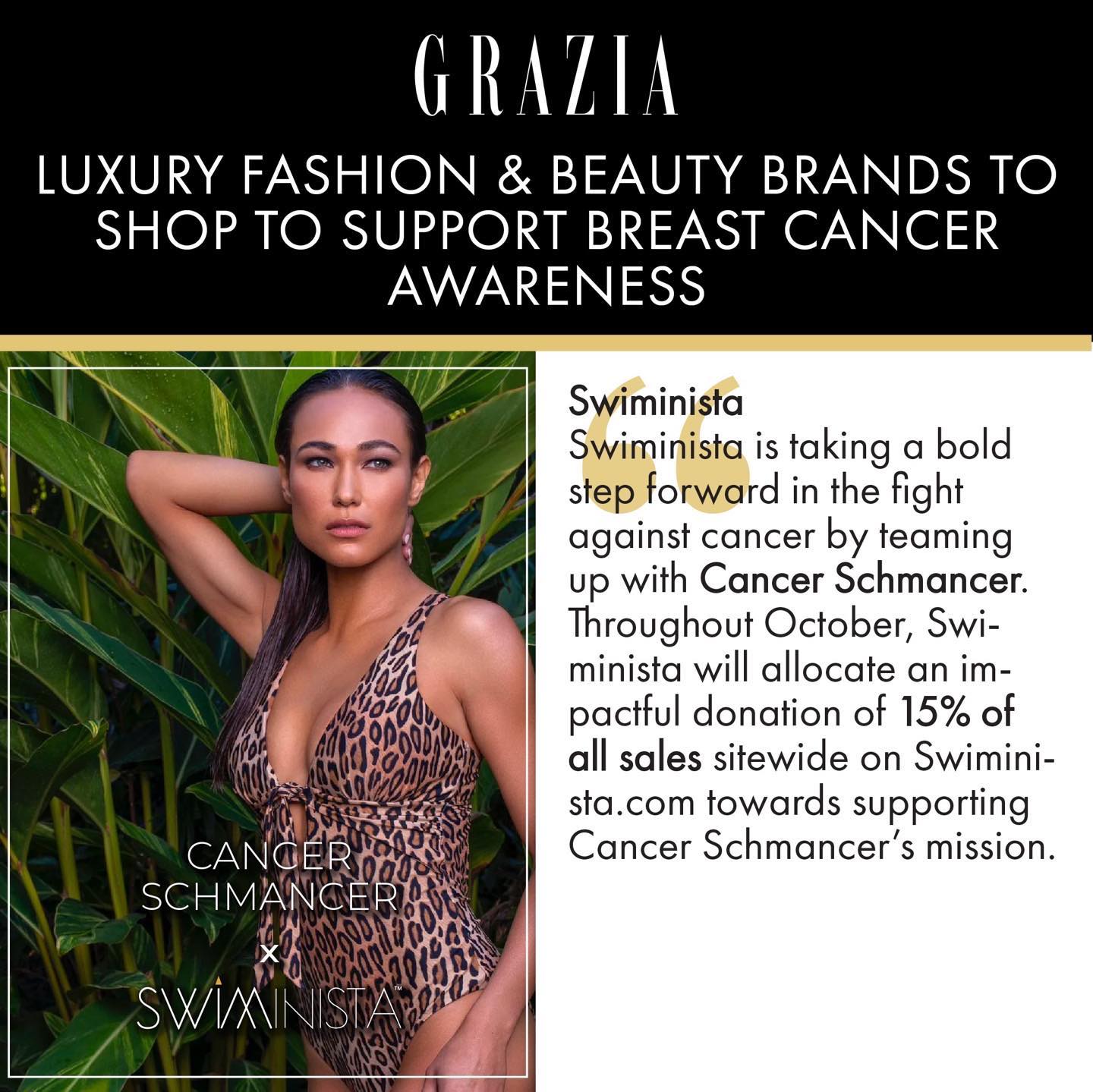 @swiminista featured in @grazia ❤️ #luxurybrands #giveback @cancerschmancer https://graziamagazine.com/us/articles/luxury-brands-supporting-breast-cancer-awareness-month-2023/