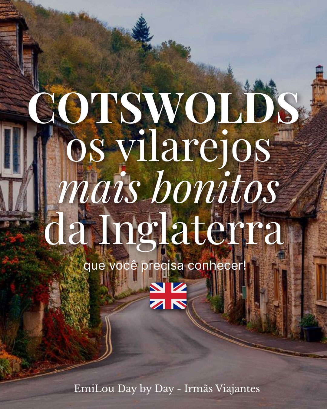 Cotswolds é a Inglaterra mais charmosa que você pode imaginar: vilarejos de pedra cor dourada ou mel (como você preferir), colinas, pubs históricos, ruas tranquilas e paisagens que parecem cenário de cinema.
Bibury, Bourton-on-the-Water, Castle Combe, Stow-on-the-Wold, Lower Slaughter, Snowshill cada vilarejo tem personalidade própria e aquele clima inglês que todo mundo sonha em viver.
Alguns são perfeitos para bate-volta de Londres, outros pedem uma noite no countryside para explorar sem pressa.
Nós visitamos, filmamos e organizamos tudo em uma playlist especial sobre a região mais linda da Inglaterra: Cotswolds, no nosso canal de vídeo longos EmiLou Day by Day | Irmãs Viajantes.
✨ Já salvou esse post para sua próxima viagem?
👇 Conta pra gente:
Qual vilarejo você mais quer conhecer? Ou qual vilarejo você já conhece?