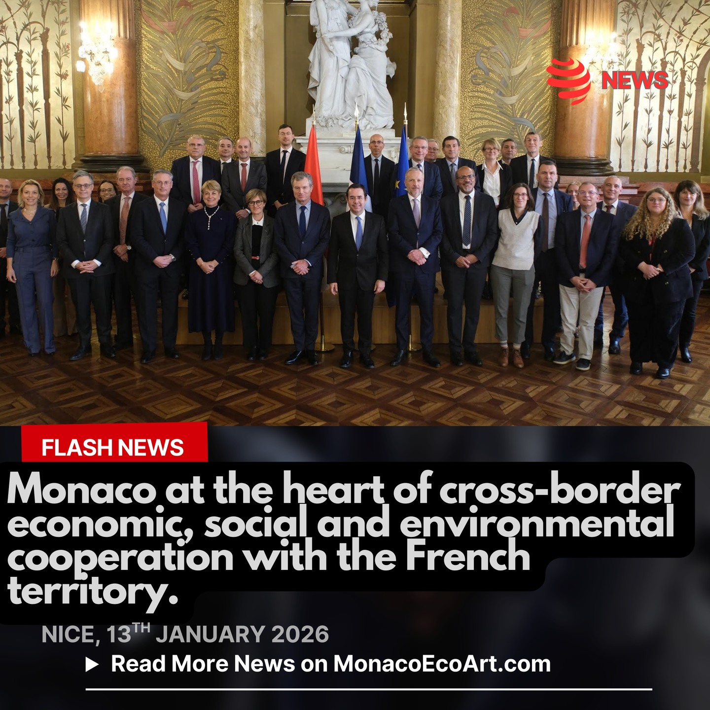 @mo.eco_art #flash #news #international #cooperation #sustainability 🇫🇷🇲🇨On the 13th January 2026, the local cross-border Franco-Monegasque cooperation commission gathered in Nice for its eleventh time at the Palais des Rois Sardes (Sardinian Kings Palace) with the aim to debate on key issues like #mobility and #transport modes, including #projects to improve #rail access, road #traffic and #safety infrastructure as well as #maritime and #environmental topics, together with #health and #social affairs 👥🔙 Since 2005, this body has been dealing with economic, social and environmental issues (waste management) common to neighbouring territorial #communities from Nice and Monaco, notably: Conseil Régional Provence-Alpes-Côte-d’Azur @maregionsud, Conseil Départemental des Alpes-Maritimes, Métropole de Nice-Côte d’Azur @metropolenicecotedazur , Communauté d’agglomérations de la Riviera française, and vicinity 🏰👑 The instituzional meeting was co-chaired by Laurent Hottiaux, Prefect of the Alpes-Maritimes, and H.E. Jean d'Haussonville, Ambassador of France in Monaco, accompanied by Christophe Mirmand, Minister of State of the Principality of Monaco, and a delegation of #members of the Monegasque Government @gvt_monaco, and other representatives of local authorities 🤝♻️ The Minister of State of the Principality of Monaco, the Prefect of Alpes-Maritimes and the Ambassador of France in Monaco expressed their satisfaction for this important step in cross-border cooperation 📸 Copyright: © Direction de la Communication - Layout and Contents: © MonacoEcoArt