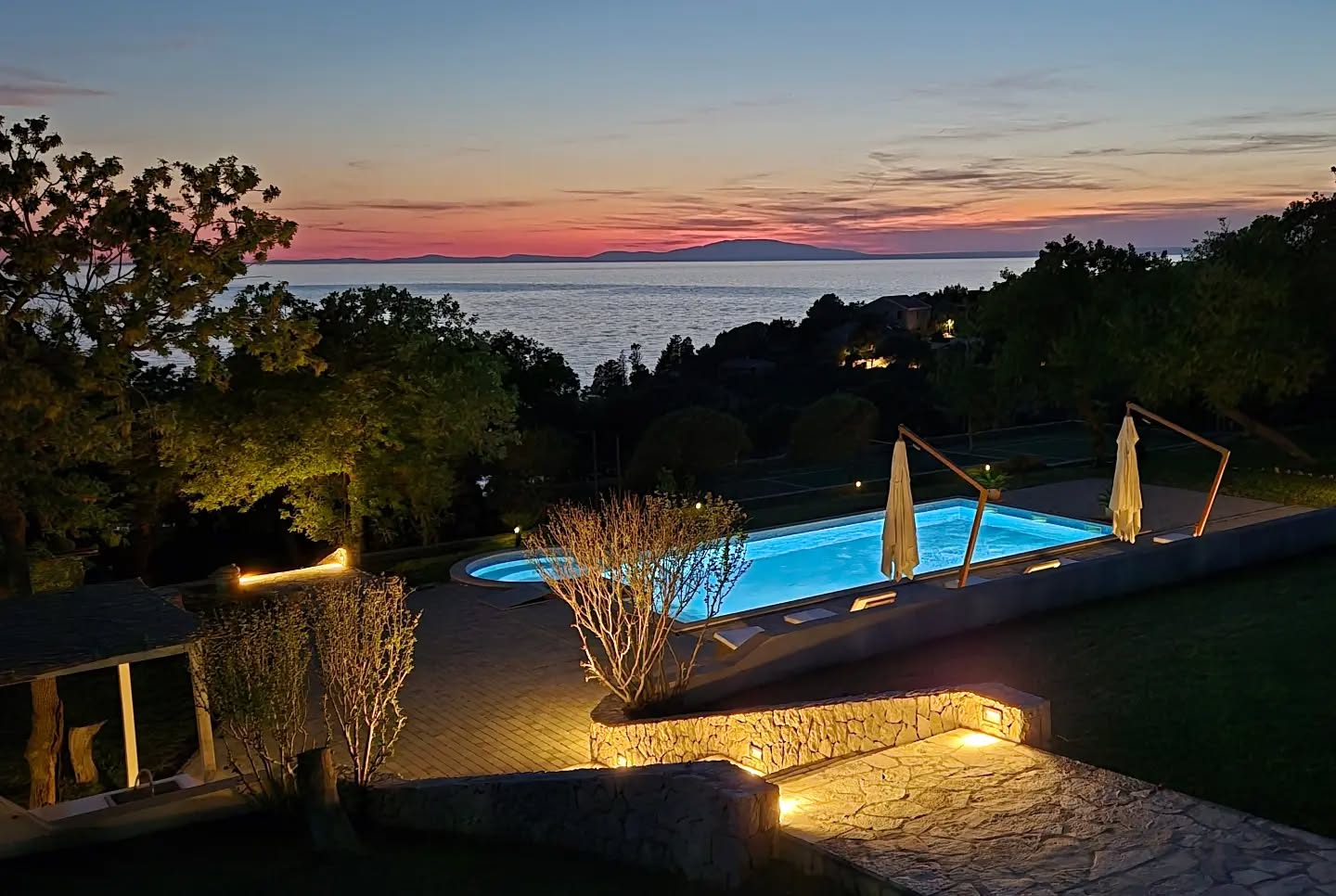 Sunset @villa Magran, Croatia, Pag Island! Amazing view from the terrace! #villamagran #luxuryholidayescapes #yourescapeluxuryvillas #croatialuxuryholidays #pagislandluxuryvillas #yourescape