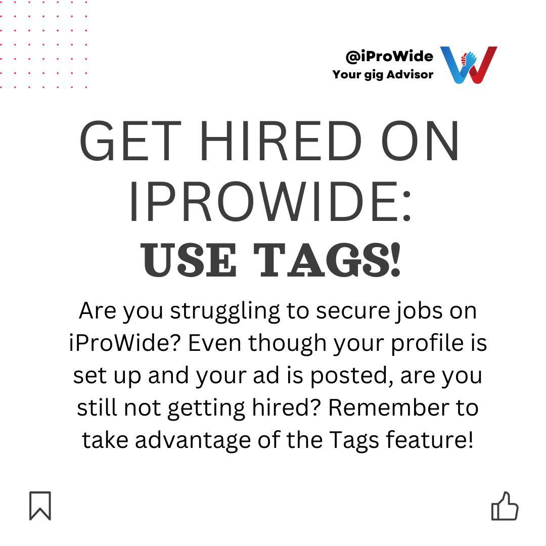 Are you struggling to secure jobs on iProWide? Even though your profile is set up and your ad is posted, are you still not getting hired? Remember to take advantage of the Tags feature!
Tags are probably the most important functionality you must know about when using the iProWide mobile app. To get hired, use Tags!
👉👉👉❗What are Tags? Tags are keywords that describe your services. For example, a babysitter may be using the following Tags: "babysitter", "nanny", "CPR", "childcare", "ASAP", etc.
👉👉👉❓Why Use Tags? Well, the simple answer is that they make it easier for your customers (also known as Service Requesters) to find you. Tags are essential for connecting Service Providers like yourself with those looking for assistance.
By optimizing your tags, you significantly increase your chances of being hired.
Welcome, fellow Service Providers in the DMV area! Are you looking to increase your chances of being discovered on iProWide? This article will guide you through the right steps with proven success from hundreds of other professionals. Let's dive in and boost your visibility together!
Service Provider: There are two places for your Tags in iProWide:
- Service Provider's User Profile.
- Service Provider's Ads.
👀Watch Tags Tutorial: https://youtu.be/5w3JRBK-hQM
🧑💻Read full Blog Post: https://www.iprowide.com/post/get-hired_use_tags
#iprowide #sidehustle #entrepreneur #workfromhome #business #hustle #smallbusiness #financialfreedom #money #passiveincome #motivation #debtfreecommunity #bossbabe #makemoney #entrepreneurlife #makemoneyonline #success #reseller #entrepreneurship #beyourownboss #debtfreejourney #sidegig #investing #sidehustles #businessowner #sidehustleideas #wealth #resellercommunity #debtfree #womeninbusiness