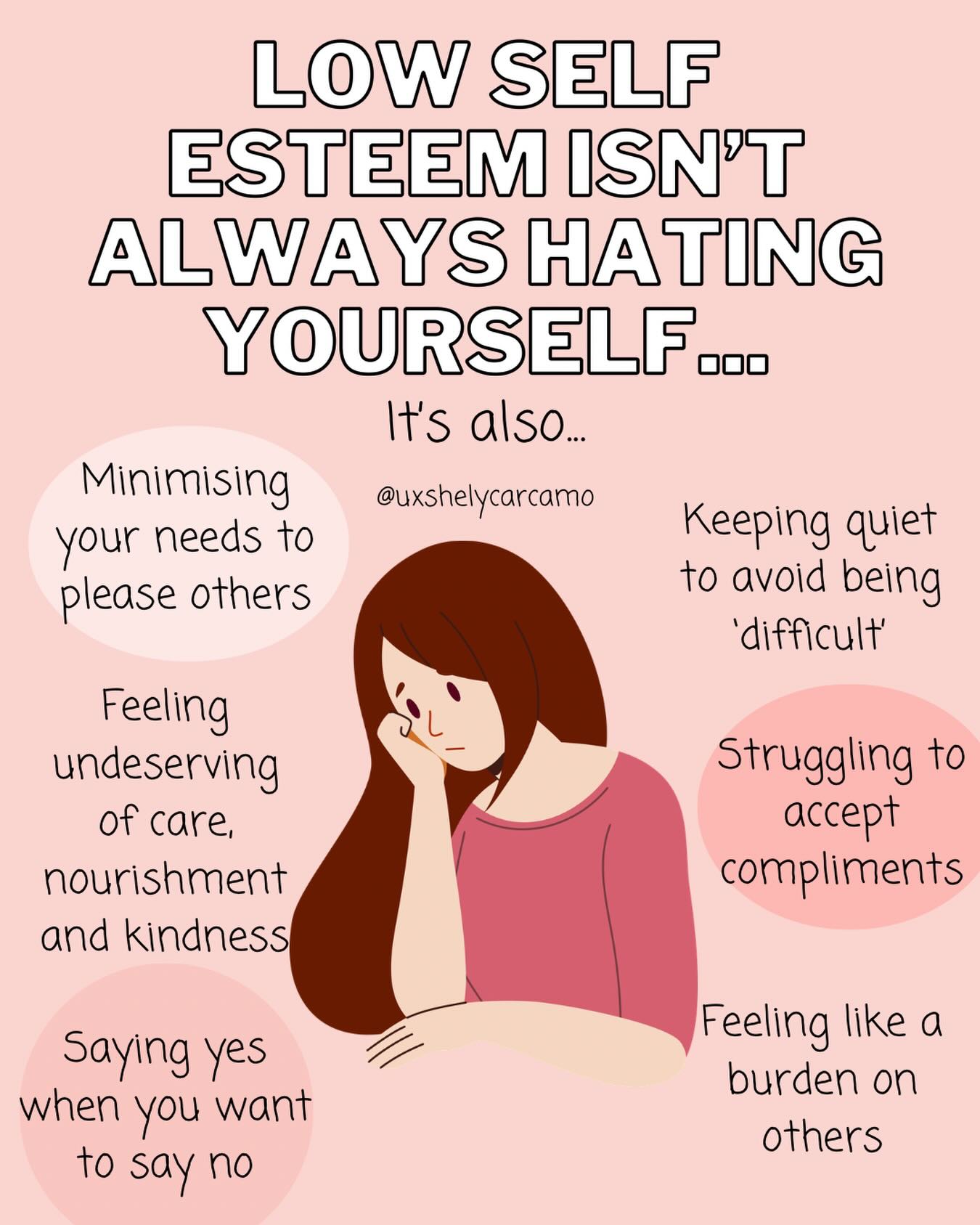 Low self-esteem isn’t always loud self-criticism.
Sometimes it’s quiet.
It’s minimising your needs.
Struggling to accept compliments.
Saying yes when your body is asking for rest.
If this resonates, there’s nothing wrong with you. 🤍
Change doesn’t have to be dramatic - it can begin with small moments of listening to yourself and responding with care.
