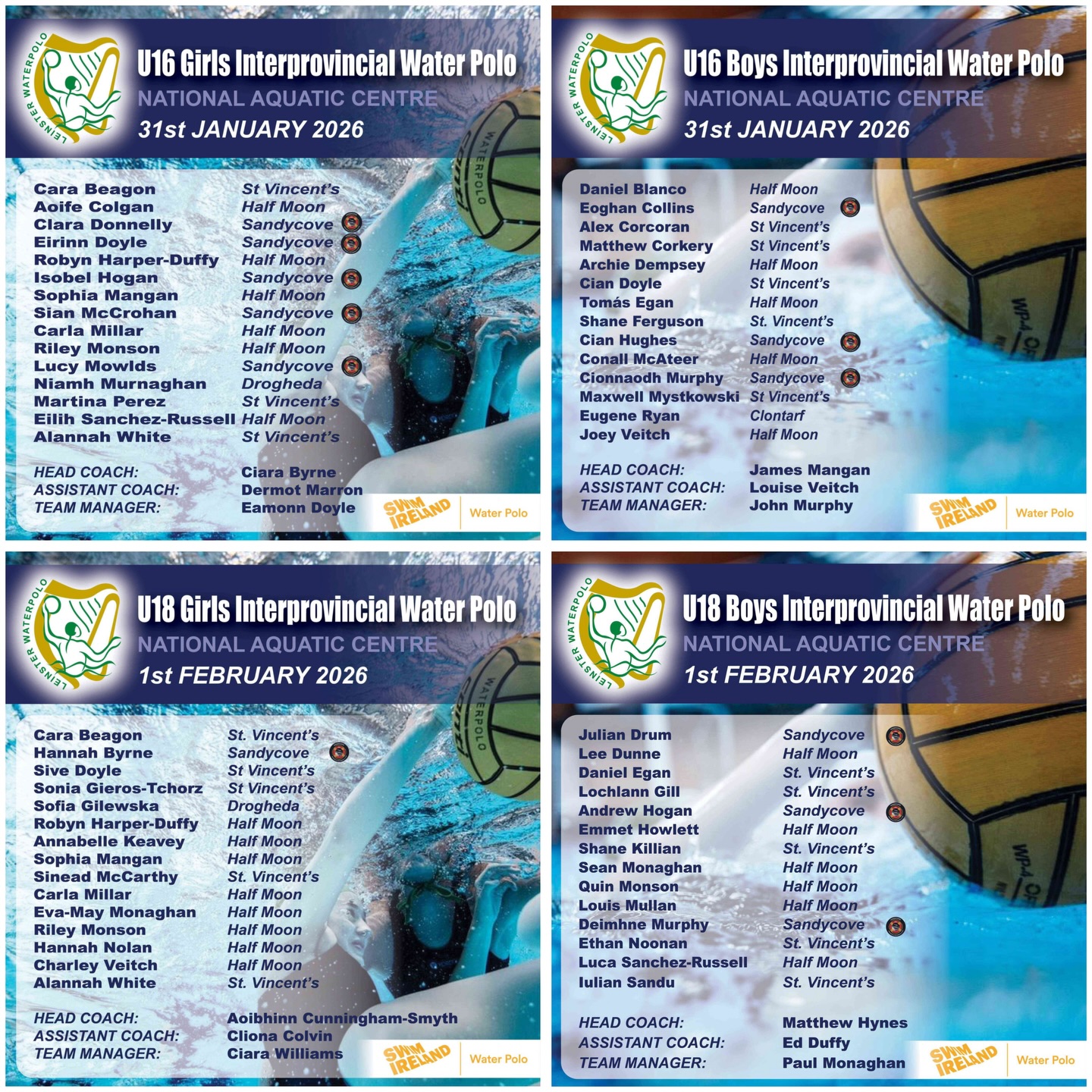 Great representation by Sandycove at the U16 & U18 Interprovincial Water Polo Tournaments this weekend! 🤩🤽♂️🤽♀️
We’re proud of all our players flying the Sandycove flag - best of luck in the pool! 💪
#sandycovesc #waterpolo #waterpoloireland #u16waterpolo #u18waterpolo