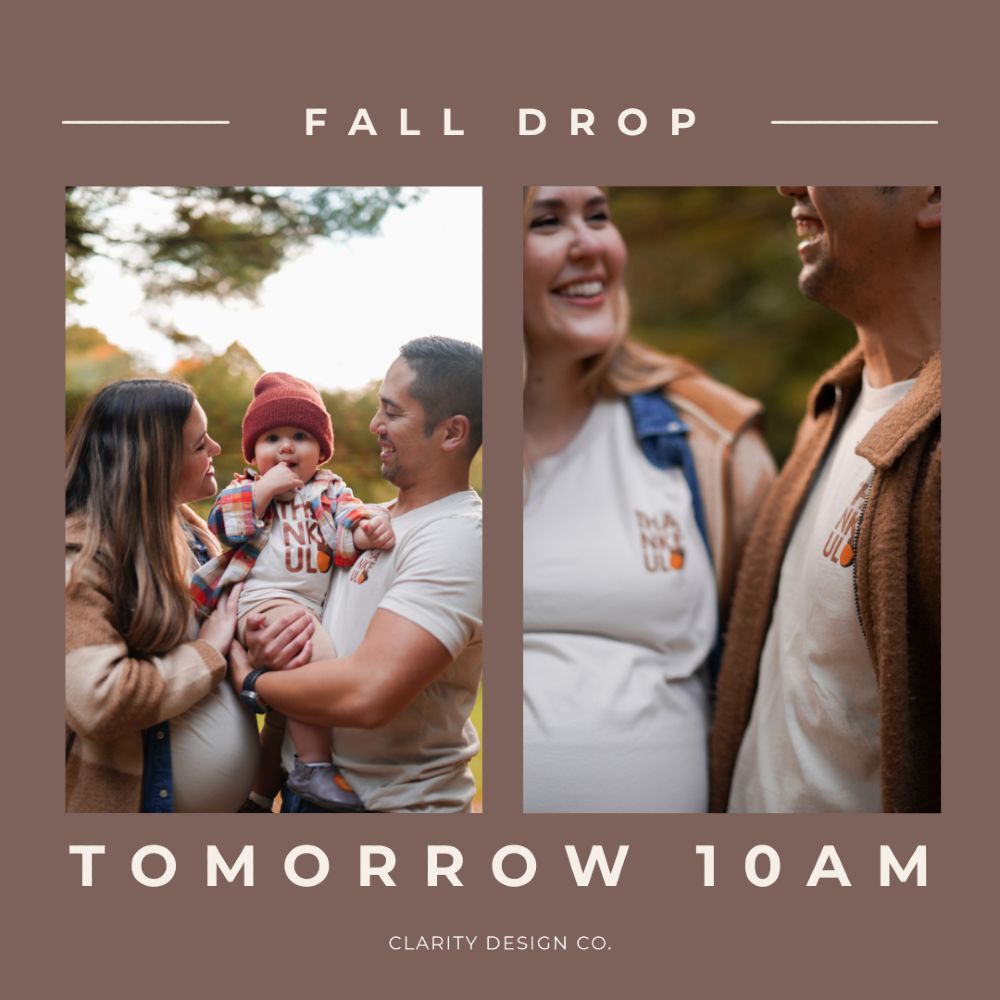 Just ONE more day until our Fall Drop! Set those alarms for 10 AM!! You won't want to miss it!! This is a limited collection, so be sure to grab yours before they're gone!
#Fall #design #tshirts #apparel #shop #family #thankful