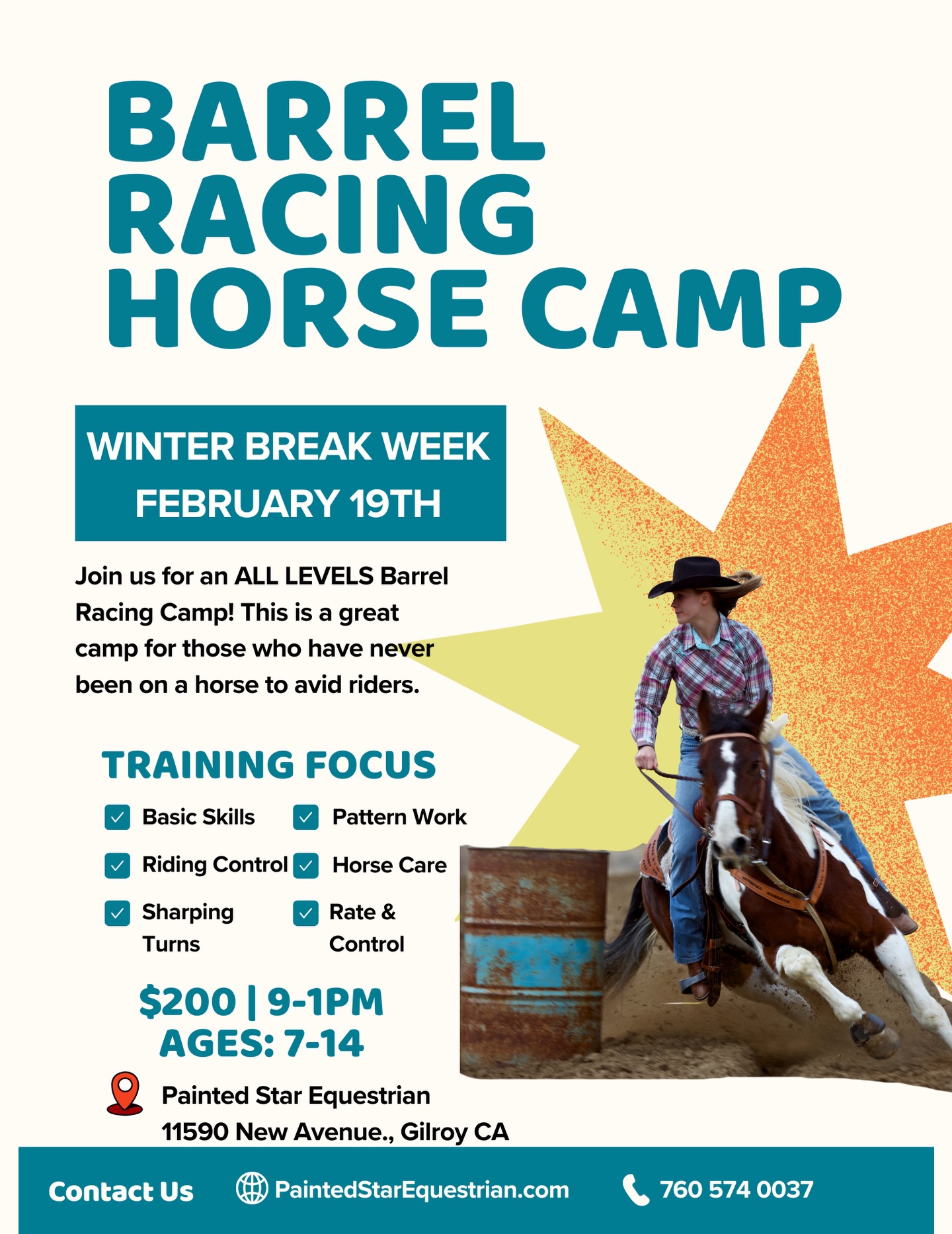 Join us for a fun camp! This is perfect for ALL LEVELS! Great for never being on a horse to those wanting to perfect their skills. Sign up today, limited spots!