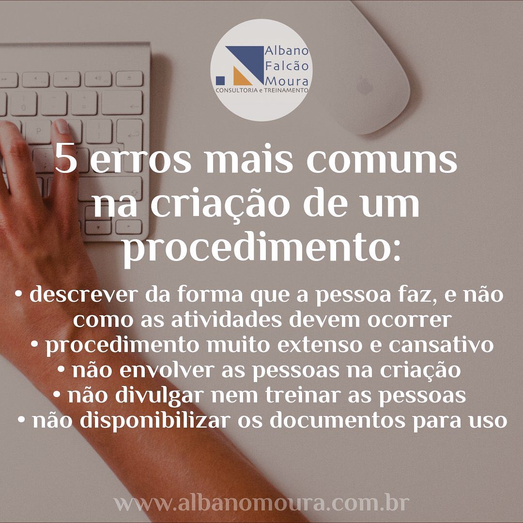 Parte do processo de implantação da ISO é documentar os processos em procedimentos, visando padronizar e facilitar a execução dos mesmos.
Por tanto faz-se necessário sentar com os donos dos processos e executores para descrição das ações e transcrição para o documento. E então treinar os funcionários para que sigam as etapas dos documentos.
Veja 5 fatores que prejudicam essa etapa.
Entre em contato pelos canais (direct ou whatsapp) para mais informações.