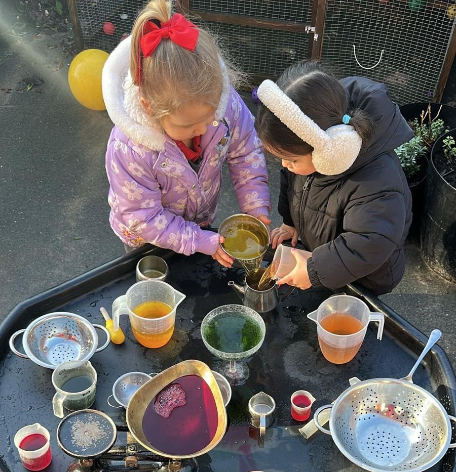Mmmmmmmm a delicious cup of rainbow tea!
As the children poured, mixed and experimented with coloured water, they were developing hand eye coordination and using both fine and gross motor skills; all while exploring colour and enjoying the messy fun of water play.
So, who’s up for a cuppa?
One sugar or two?
