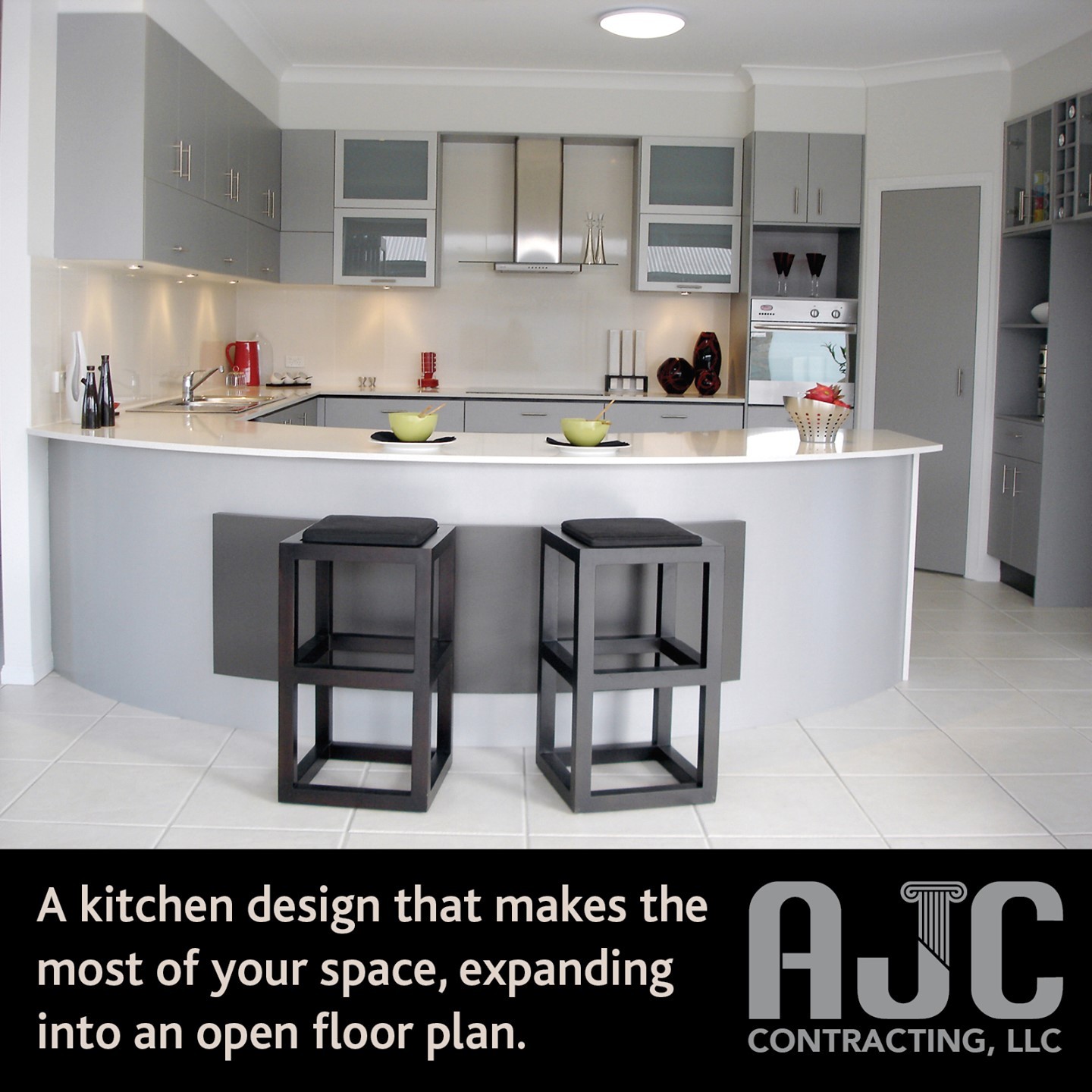 A kitchen design that makes the most of your space, expanding into an open floor plan. Visit www.AJCcon.com #kitchens #contractor #ridgefieldct #remodel #Ridgefieldcontractor #Additions #bathrooms