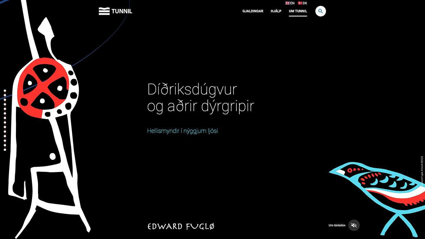 Vøkru verkini hjá Edward Fuglø í Sandoyartunnilinum, Díðriksdúgvur og aðrir dýrgripir - Hellismyndir í nýggjum ljósi, kunnu eisini síggjast her og lesast kann um hvørt verk:
https://www.tunnil.fo/um-tunnil/sandoyartunnilin/didriksdugvur-og-adrir-dyrgripir
