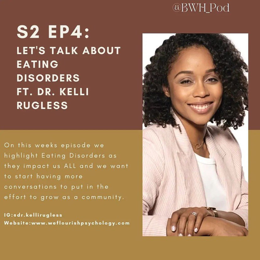 It was so nice to kick off Eating Disorder Awareness Week by chatting with the women @bwh_pod who really care about having open and honest conversations about the REAL eating issues in marginalized communities. Looking forward to reconnecting again in the future! ā¤ļø
Repost from @bwh_pod
ā¢
We are back at it again! Starting off this week we had the honor of speaking with @dr.kellirugless about Eating Disorders. Today marks the start of National Eating Disorder Awareness Week and we want to provide hope, support, and visibility to our community š
Link in bioāš½
#blackwomxnhealingpod #youmatter #selflove #wocpodcast #podsincolor #motivation #allamerican #therapyforblackgirls #blackgirlswhomanifest #blackwomenhealing #blackfemaletherapist #worthy #podsofcolor #amazon #spotify
#forgive #blackwomenspeak #blackmentalhealthmatters #blackwomenmatter #blackwomen #blackmentalwellnessmatters
#healingjourney #heal #nedawareness2022 #nedaawarenessweek #eatingdisorderrecovery #eatingdisorder #anorexia #bingeeating #bulimic