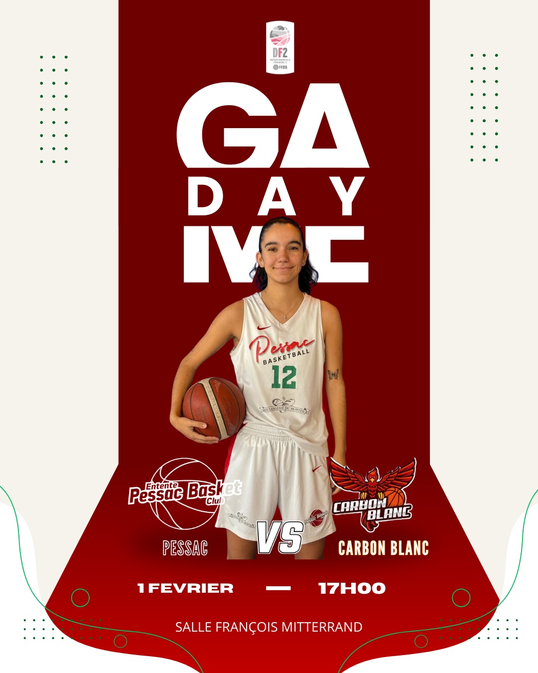 🏀 NEXT MATCH ALERT ! 🏀
Ce week-end, on vous attend nombreux à la Salle François-Mitterrand pour une journée de basketball intense !
A Domicile :
📅 01 février
* 15h00 : SF2 | Pessac vs ASCH
* 17h00 : SF3 | Pessac vs Carbon Blanc
A l’extérieur :
📅 31 janvier
* 21h00 : SM1 | CEP Poitiers vs Pessac
📅 01 février
* 15h00 : SM2 | SA Merignacais vs Pessac
* 15h30 : SF1 | Dax vs Pessac