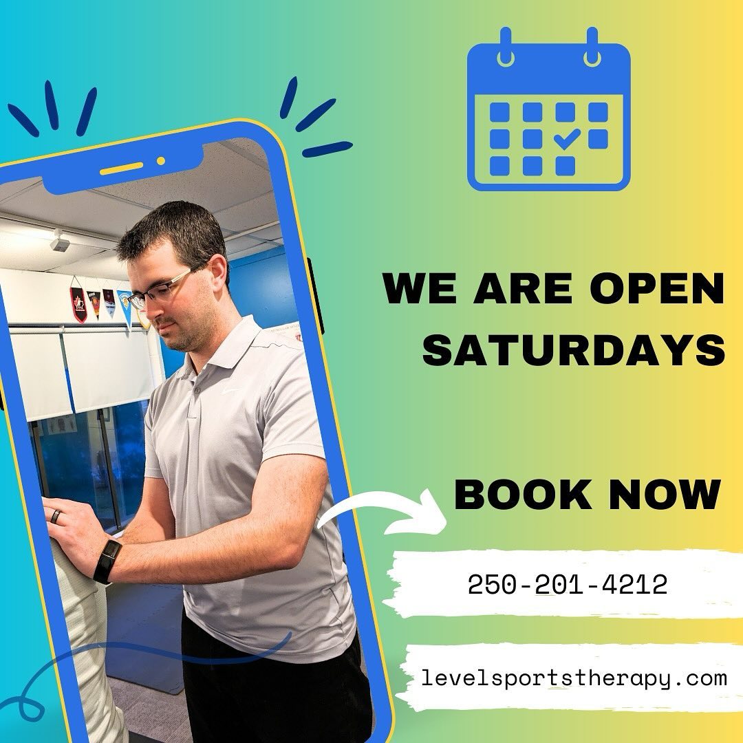 Appointments available with Matt on Saturdays for your convenience! We can help you get back to being the weekend warrior you are! Book online at levelsportstherapy.com or call 250-201-4212