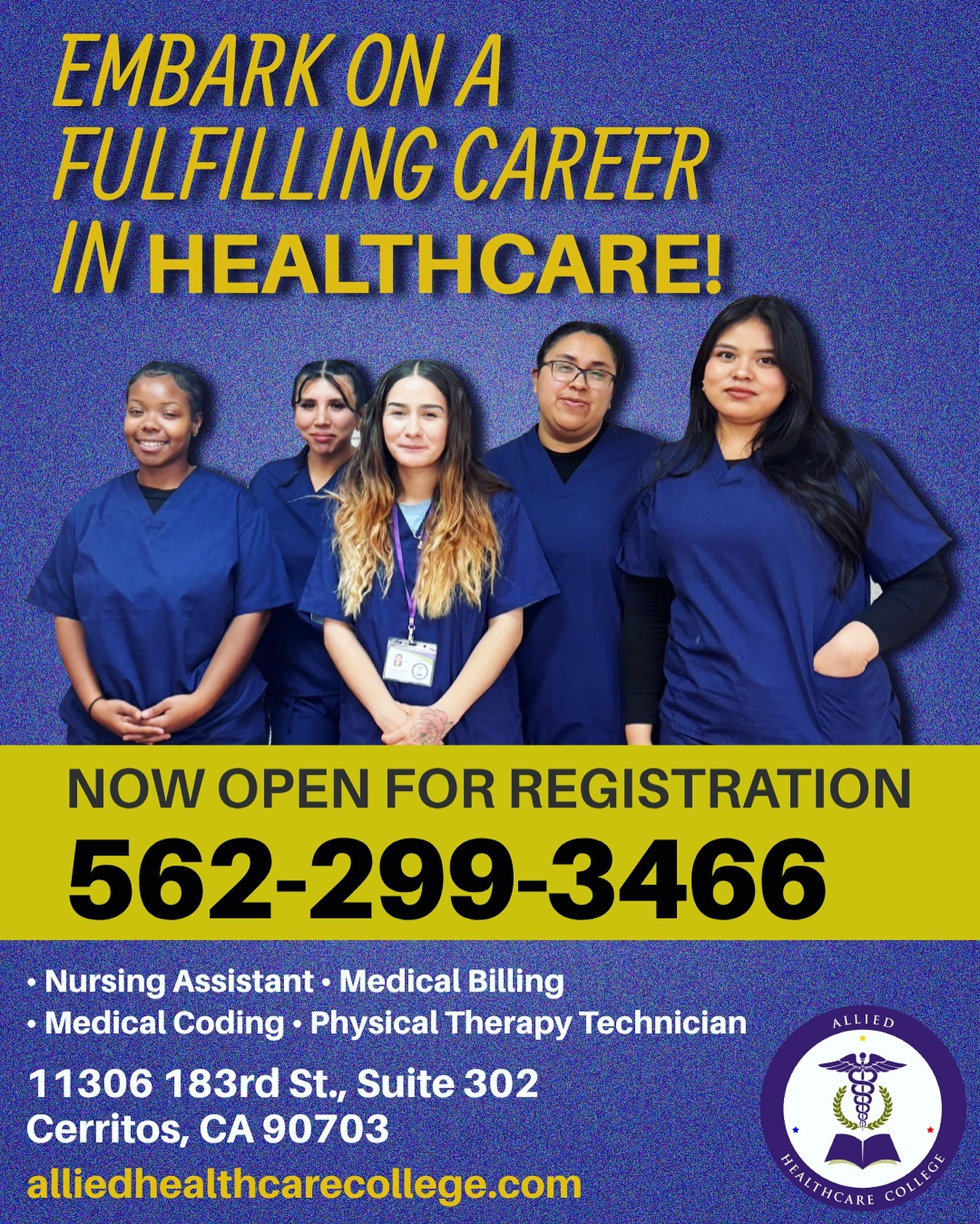 Are you ready to kickstart a rewarding career in healthcare? Come join us at Allied Healthcare College! Our institution offers four core programs designed to prepare you for success in the healthcare industry. Enroll today and take the first step towards a brighter future in healthcare!
Programs offered:
• Nursing Assistant
• Medical Billing
• Medical Coding
• Physical Therapy Assistant
To discover more about our programs and how we can support your journey towards success, call us at 562-299-3466.
#college #healthcare #healthcareheroes #alliedhealthcarecollege #cerritos #california #enrollnow #students #medicalschool #healthcareschool #university #nursing #nursingassistant #cna #certifiednurseassistant #certifiednursingassistant #students #school #learning #knowledge #medical #medicalbilling #medicalcoding #physicaltherapytechnician #enrollnow #enrolling #enroll