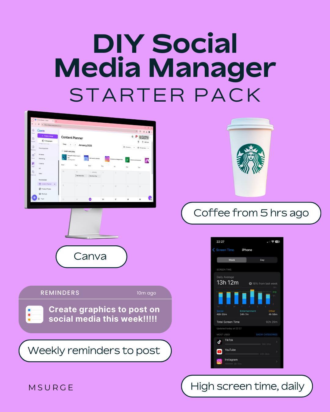 If you're trying to run your business AND be your own social media manager, these things might be a little too relatable. 😅
But we get it! Running social media is HARD. That’s why we’re here. Book a call today to see what we can do for you 👉🏻 www.msurge.com