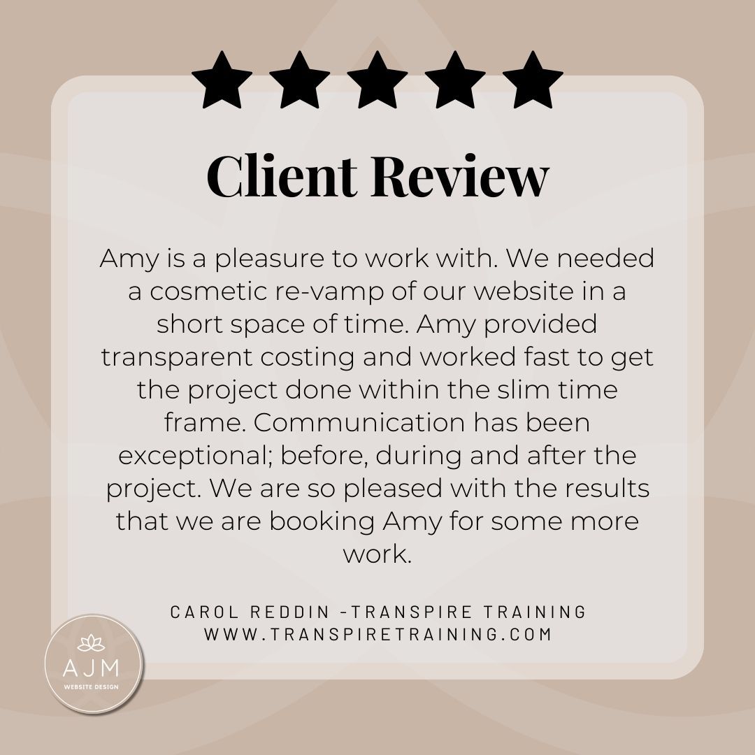 🙏Thank you Carol for this amazing review. I look forward to working with you on future projects!
"Amy is a pleasure to work with. We needed a cosmetic re-vamp of our website in a short space of time. Amy provided transparent costing and worked fast to get the project done within the slim time frame. Communication has been exceptional; before, during and after the project. We are so pleased with the results that we are booking Amy for some more work." 🚀✨
#ClientReview #HappyClient #WebDesignGuru #ExceptionalService #WebsiteDesigner #WebsiteRevamp #WixWebsites #WixWebsiteDesigner #WixPartner #SmallBusinessSurrey #SmallBusinessUK #SmallBusinessOwner