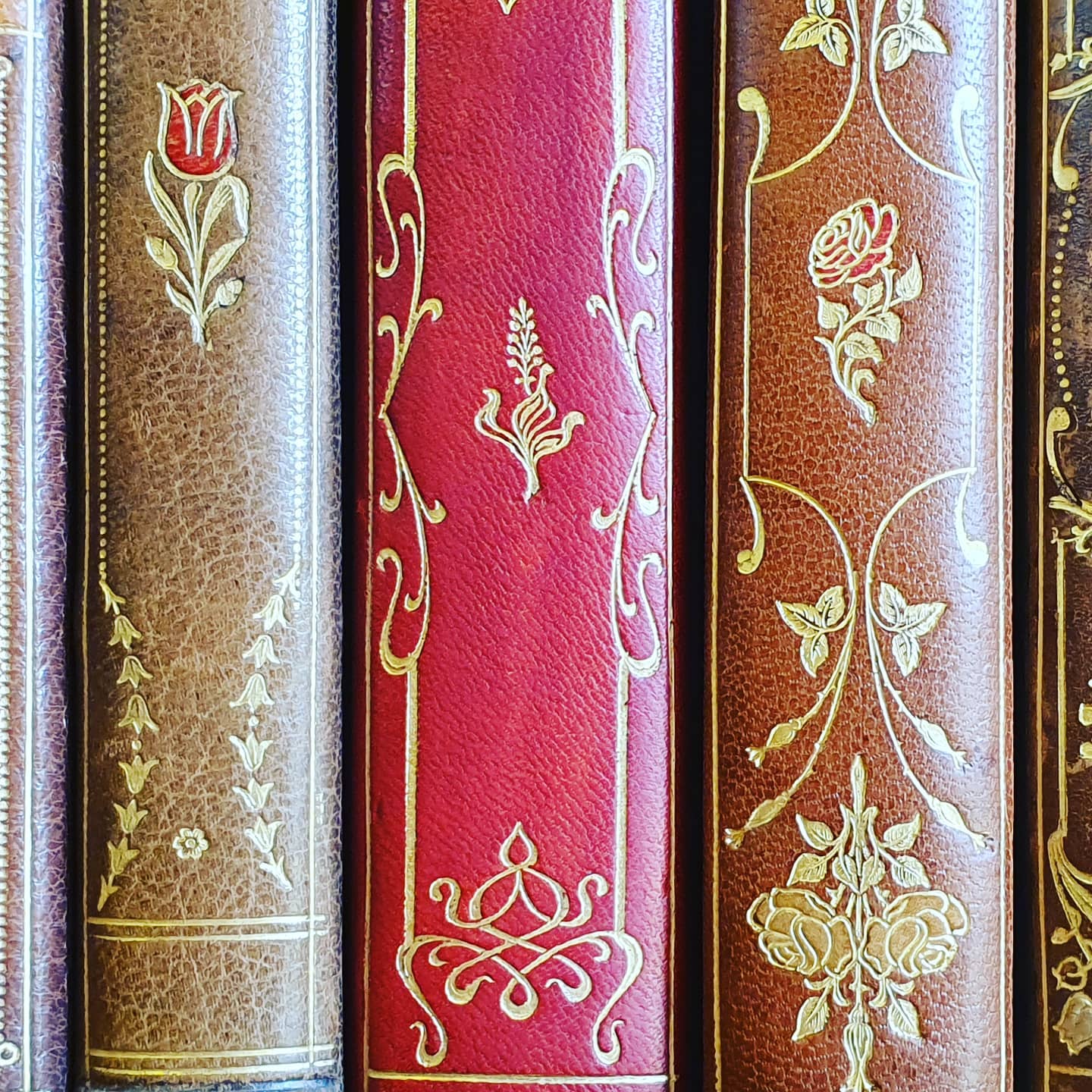 Yay, it's Friday and the rain's stopped. Time for some leather bindings 😁🤗📖📚 #finebindingfriday #leatherbinding #gilttooledleather #finebinding
