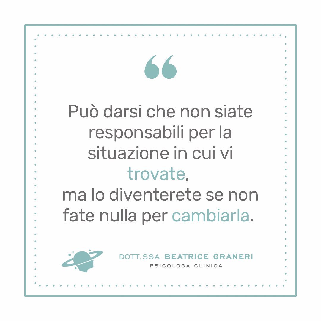 “Può darsi che non siate responsabili per la situazione in cui vi trovate, ma lo diventerete se non fate nulla per cambiarla.”✨
E tu cosa ne pensi? Se ti è piaciuto il post lascia un ❤️ o un commento ⬇️
📞 +39 3516552549
✉️ b.graneri@hotmail.it
🔍 www.beatricegraneri.com