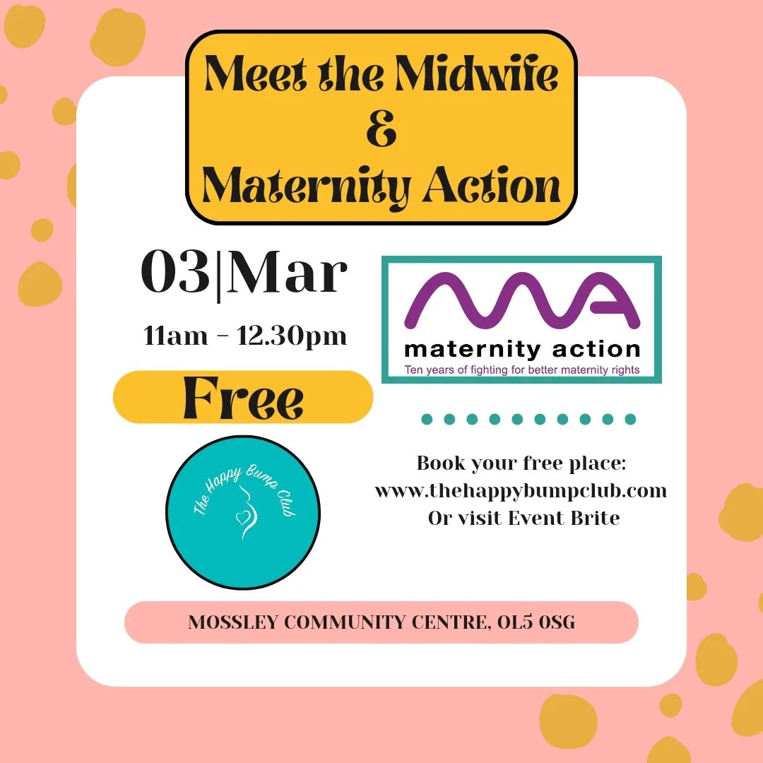 Happy Valentine's Day to all those celebrating today! And happy Galentine's to anyone who's not!
❤️💙💜💛💚
Our next session is now live to book your FREE place!
📅 Sunday 3rd March
🕐 11am - 12.30pm
🏫 Mossley Community Centre
❓️ Meet the Midwife & @maternityaction
How to book:
Visit www.thehappybumpclub.com
Or
https://www.eventbrite.co.uk/e/the-happy-bump-club-32-tickets-836342090707
Our March session will welcome Jackie, a midwife for 32 years at Tameside hospital, and Kate from Maternity Action.
Jackie is passionate about supporting women and their families to become parents, she has worked for many years in the community and specialises in home births.
Kate from Maternity Action will be on hand to discuss maternity rights, including maternity leave and pay. Maternity Action is the UK’s maternity rights charity dedicated to promoting, protecting and enhancing the rights of all pregnant women, new mothers and their families to employment, social security and health care.
We welcome partners along to our sessions, and hope that you can join us for a good chat, brews, biscuits, books and a rummage through our baby clothes donations!
Emma x
